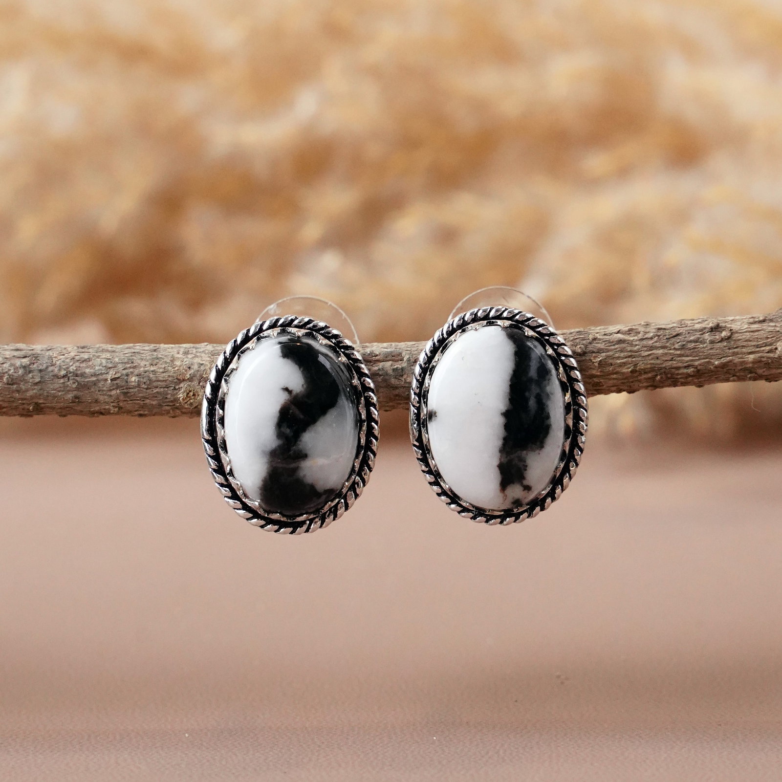 Natural Zebra Jasper Silver Plated Handmade Stud Earring: Product ID: 260512145103 Product - Handmade Silver Plated Stud Earring Metal - 92.5 Sterling Silver Plated Earring Type - Stud Gemstone - Zebra Jasper Gemstone Origin - Africa Gemstone Size - 12X16 MM