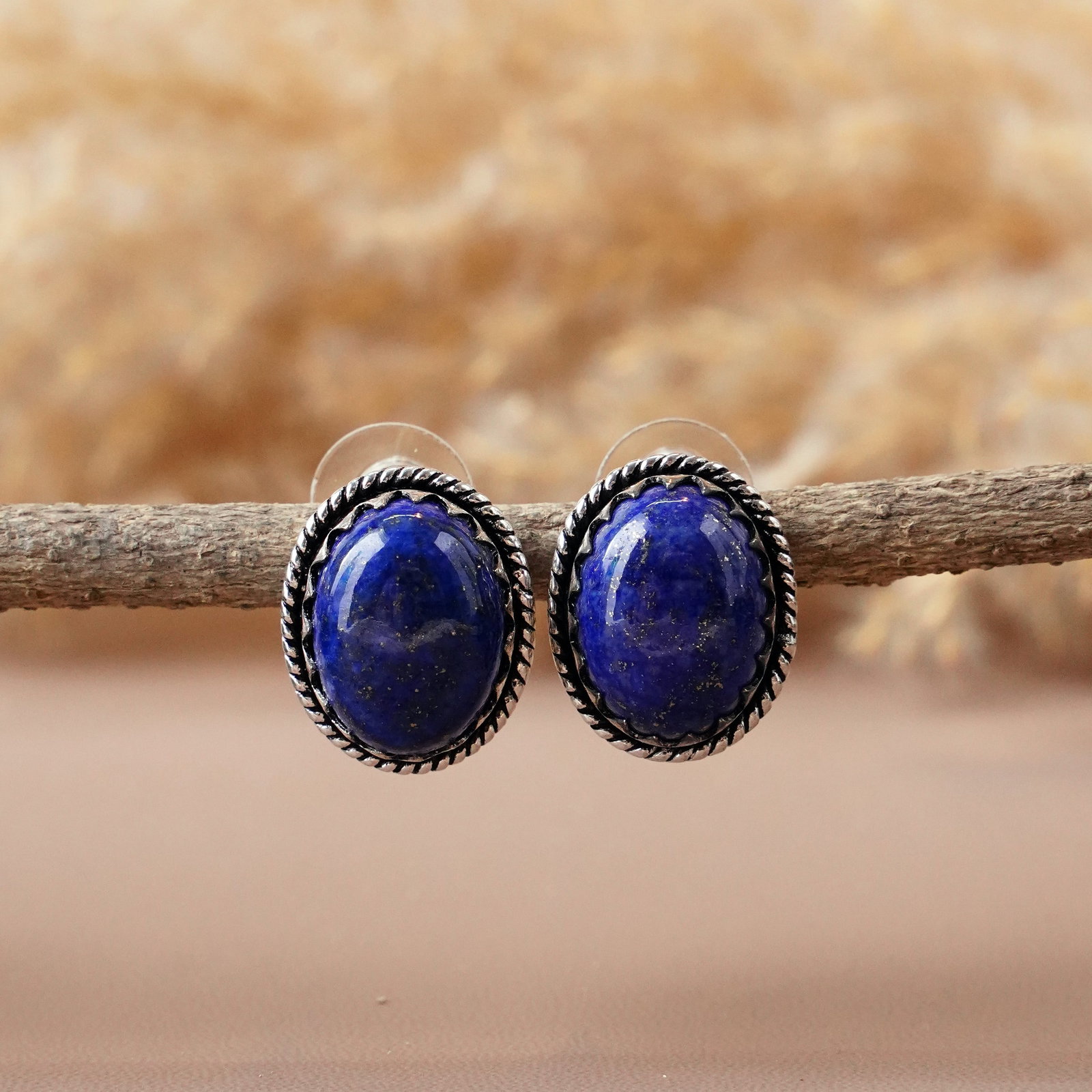 Natural Lapis Lazuli Silver Plated Handmade Stud Earring (1 of 3)