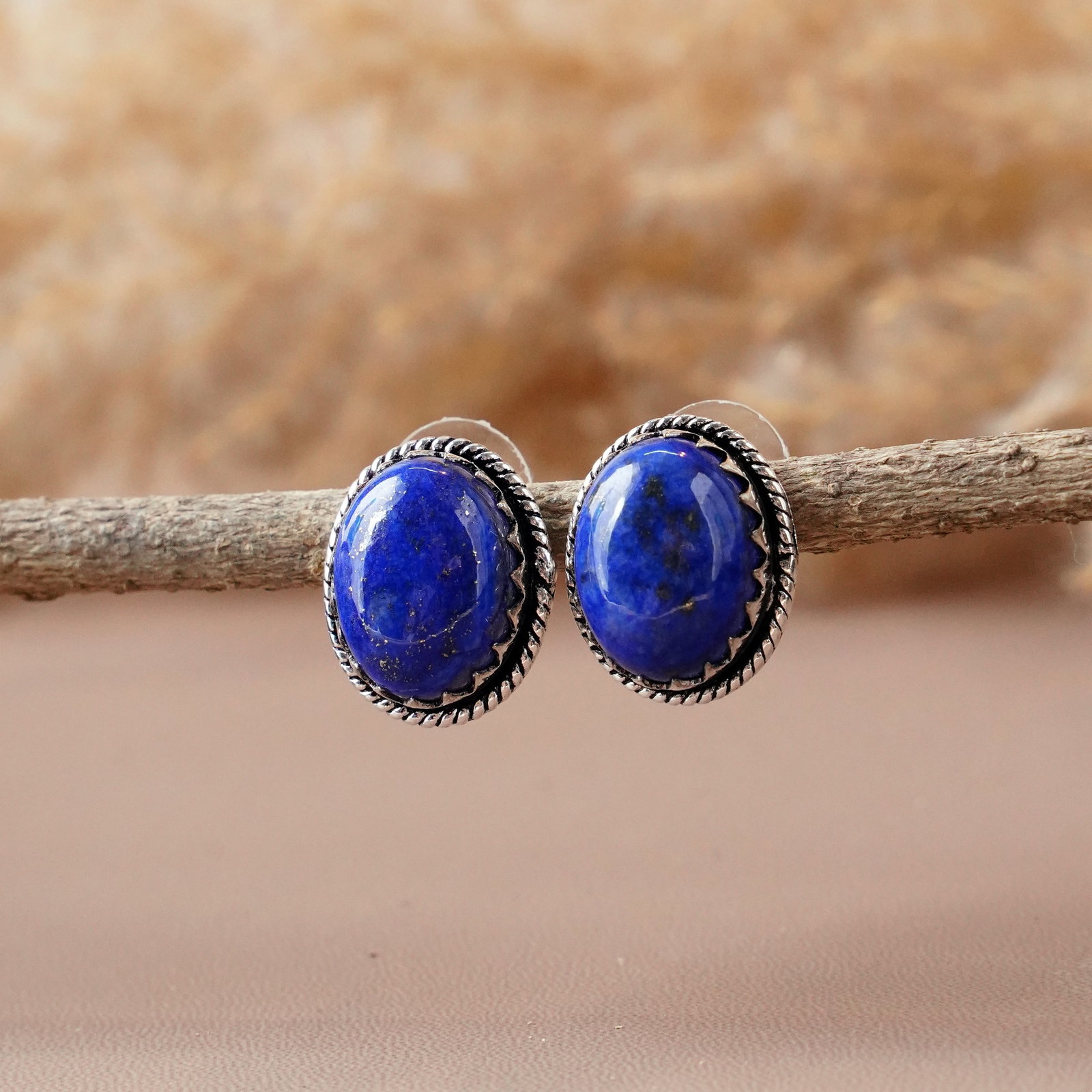 Natural Lapis Lazuli Silver Plated Handmade Stud Earring - 2