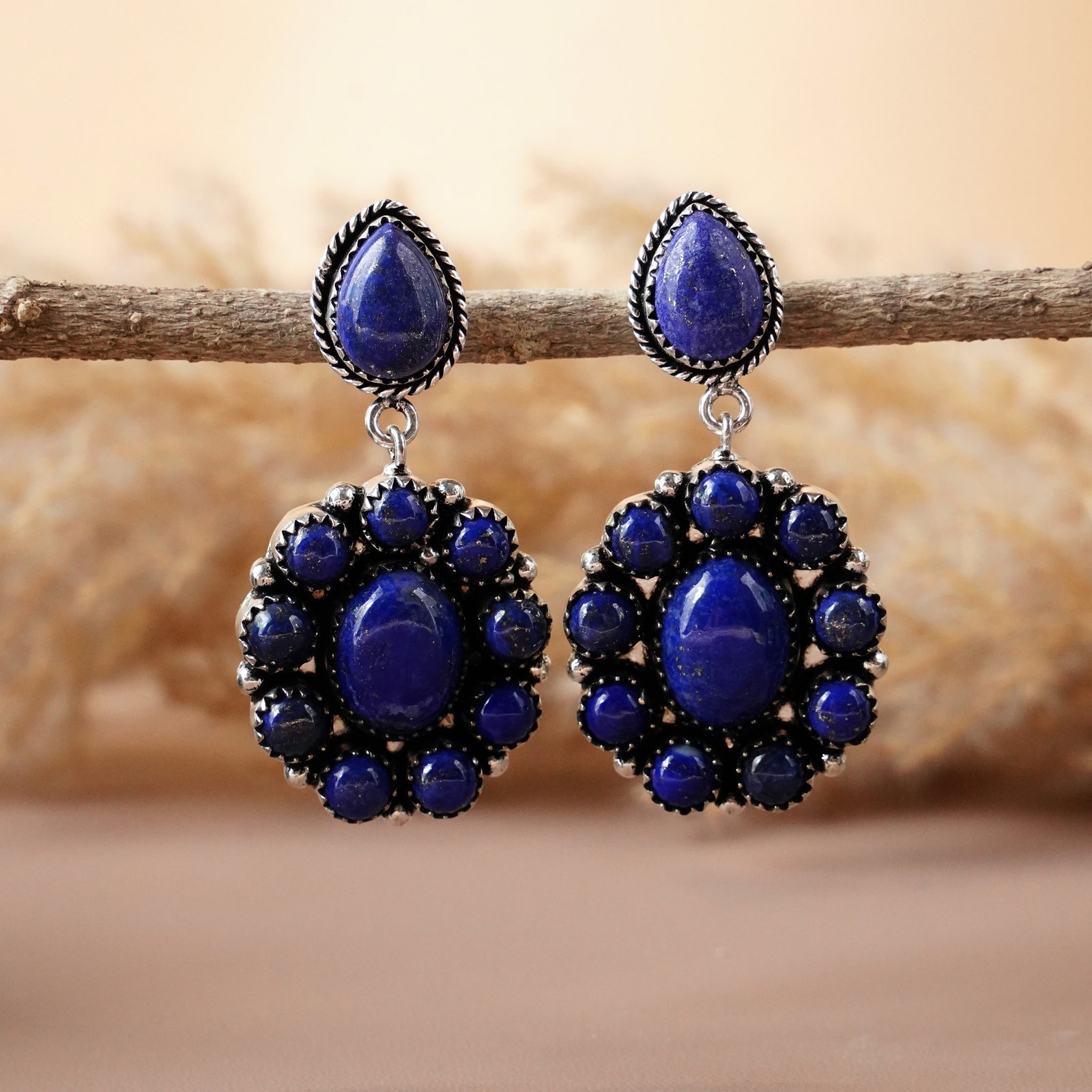 Natural Lapis Lazuli Silver Plated Handmade Stud Earring (1 of 3)