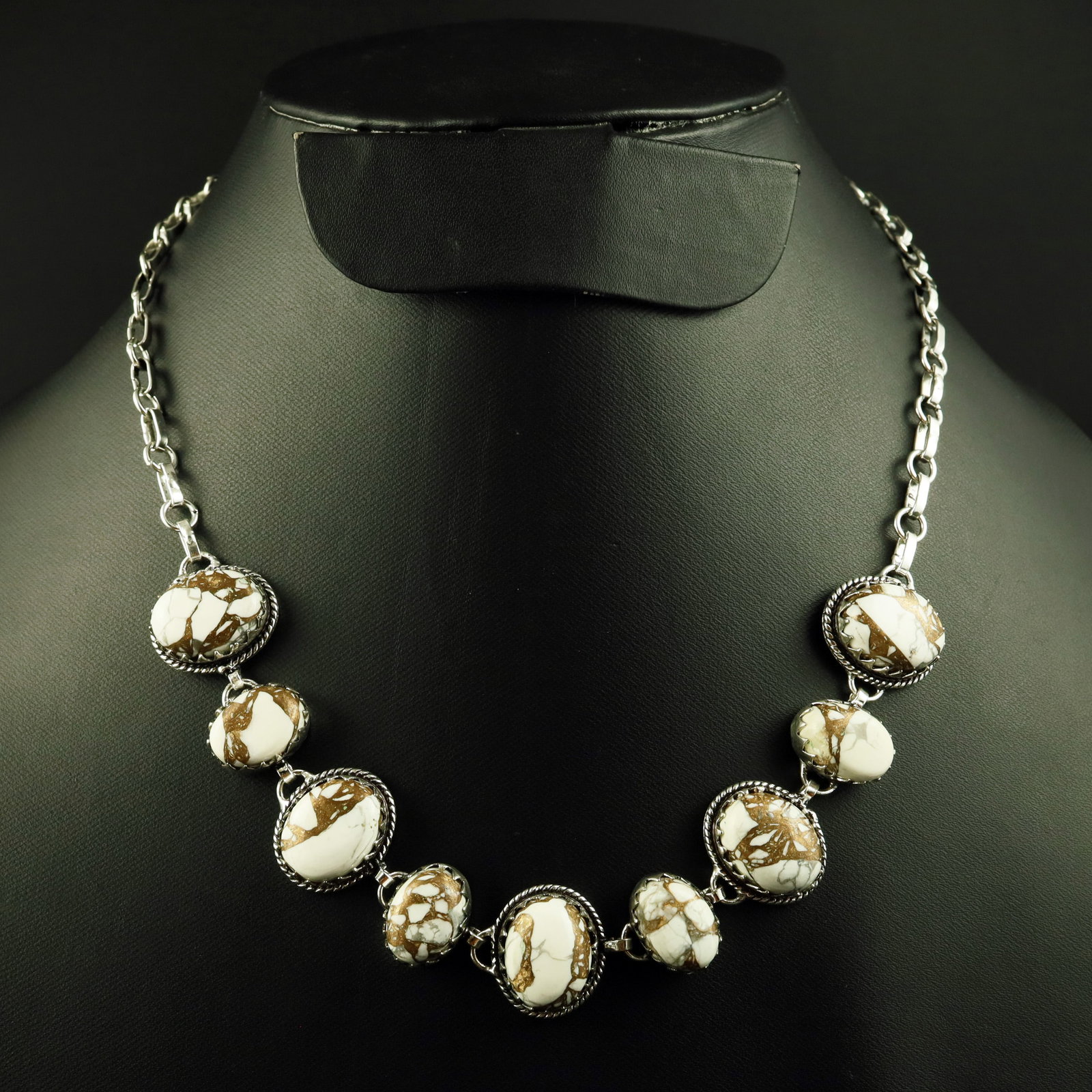 Natural Wild Horse Silver Plated Handmade Choker Necklace: Product ID: 260513180339 Product - Handmade Silver Plated Necklace Metal - 92.5 Sterling Silver Plated Necklace Length - 18 Inch Gemstone - Wild Horse Gemstone Size - 12X16 MM (5 Stone), 10X14 MM (4 S