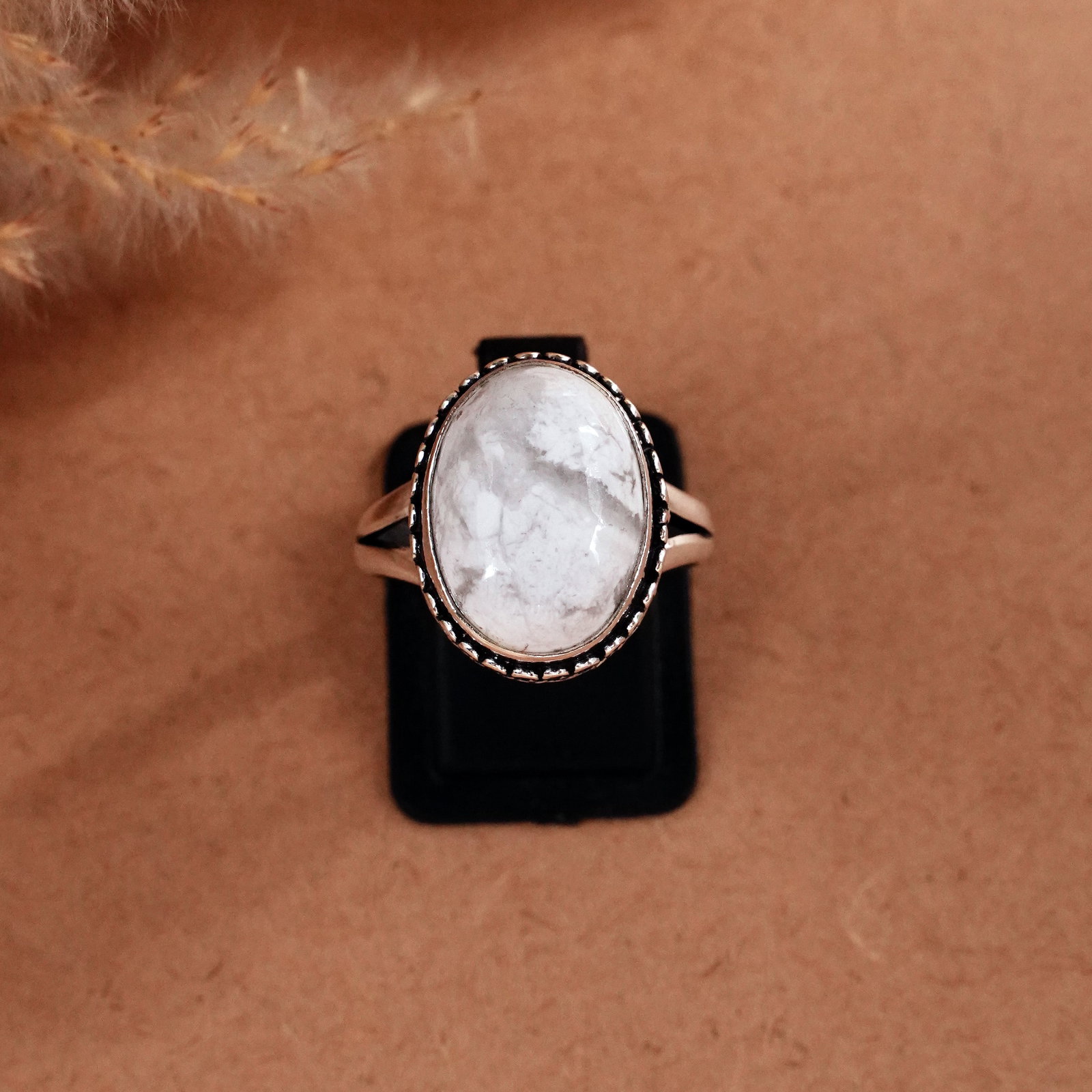 Natural Howlite Silver Plated Handmade Ring - 8.5MM: Product ID: 260510125630 Product - Handmade Silver Plated Ring Metal - 92.5 Sterling Silver Plated Ring Size - 8.5MM Gemstone - Howlite Gemstone Origin - Canada Gemstone Size - 12X16 MM Gemstone Shape