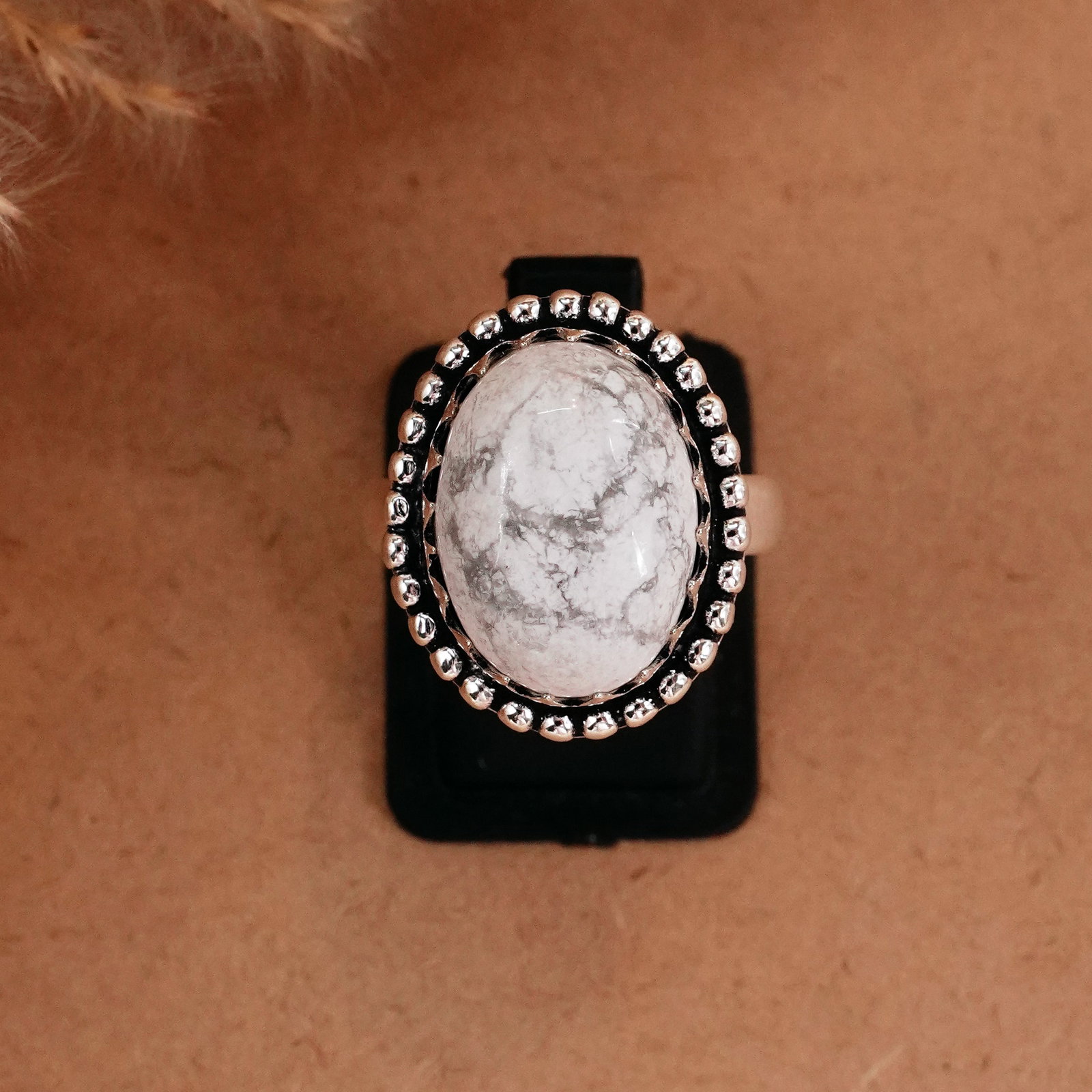 Natural Howlite Silver Plated Handmade Ring - 8MM: Product ID: 260510122339 Product - Handmade Silver Plated Ring Metal - 92.5 Sterling Silver Plated Ring Size - 8MM Gemstone - Howlite Gemstone Origin - Canada Gemstone Size - 12X16 MM Gemstone Shape -