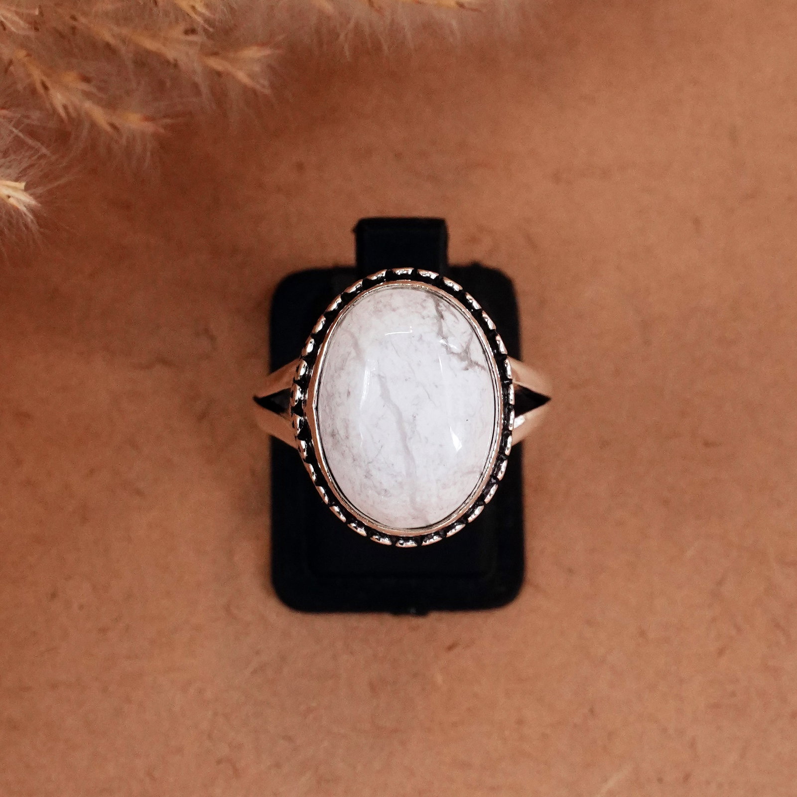 Natural Howlite Silver Plated Handmade Ring - 9MM: Product ID: 260510122103 Product - Handmade Silver Plated Ring Metal - 92.5 Sterling Silver Plated Ring Size - 9MM Gemstone - Howlite Gemstone Origin - Canada Gemstone Size - 12X16 MM Gemstone Shape -