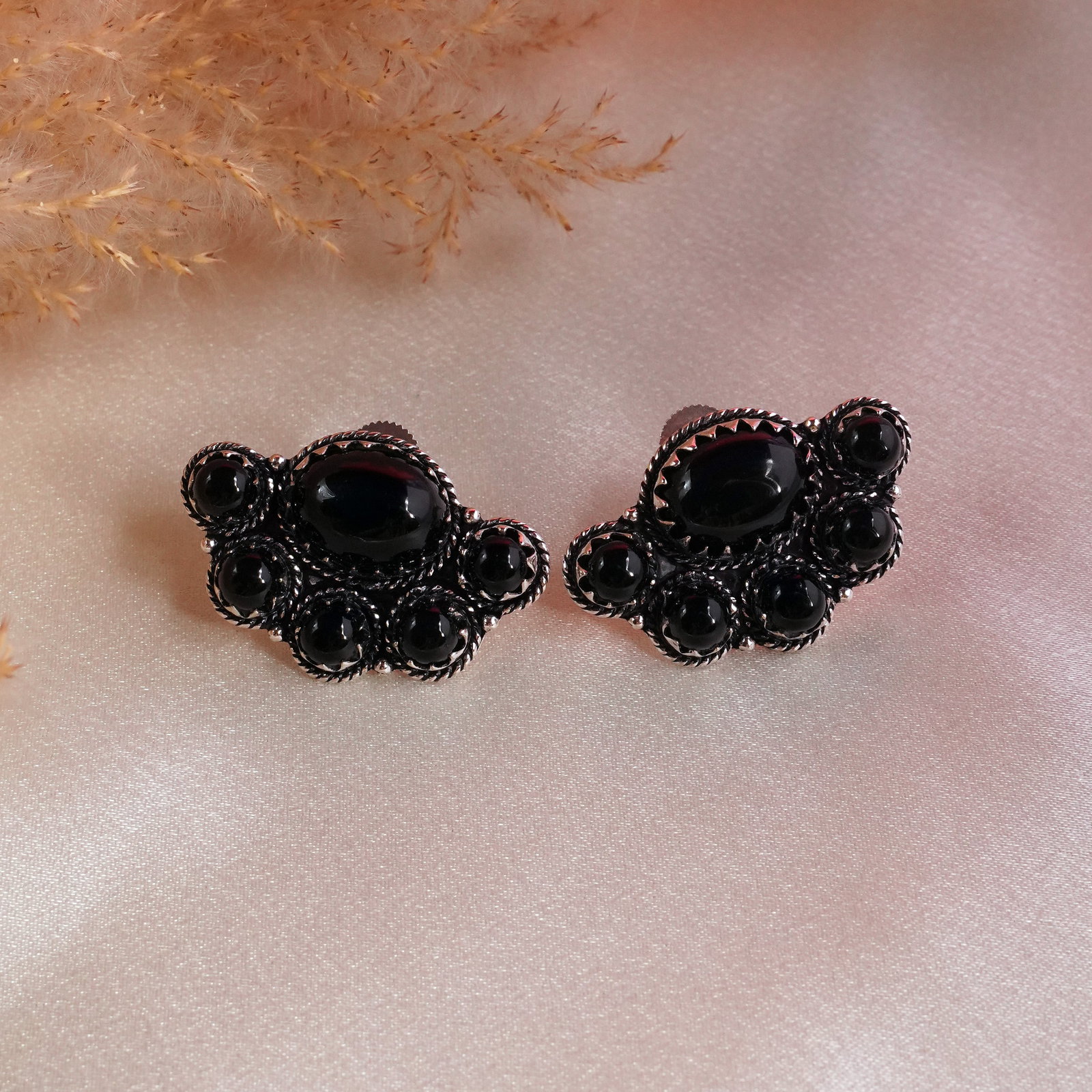 Natural Black Onyx Silver Plated Handmade Stud Earring: Product ID: 260502132140 Product - Handmade Silver Plated Stud Earring Metal - 92.5 Sterling Silver Plated Earring Type - Stud Gemstone - Black Onyx Gemstone Origin - India Gemstone Size - 12X16 MM ( 