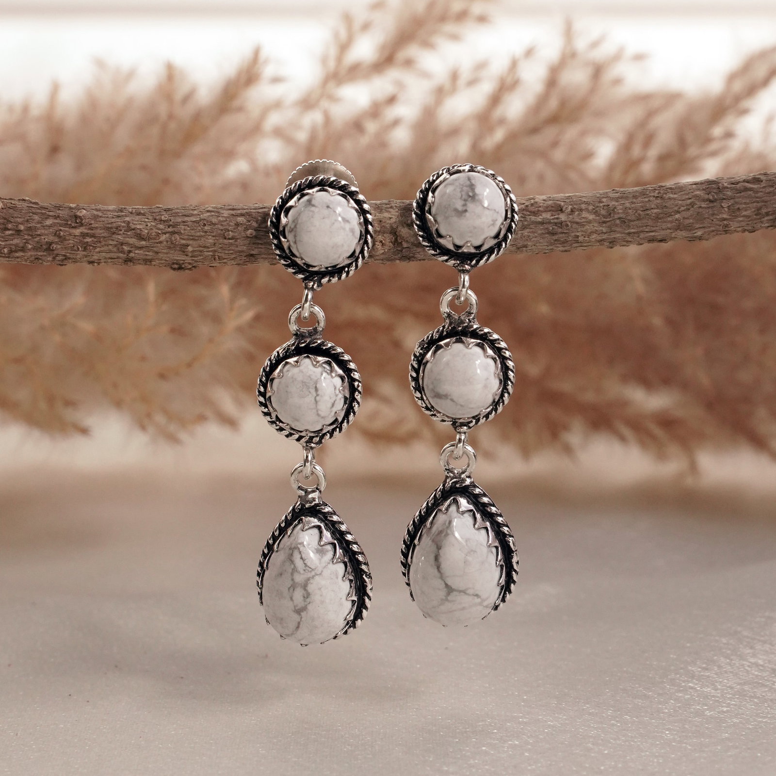 Natural Howlite Silver Plated Handmade Stud Earring: Product ID: 260502125835 Product - Handmade Silver Plated Stud Earring Metal - 92.5 Sterling Silver Plated Earring Type - Stud Gemstone - Howlite Gemstone Origin - Canada Gemstone Size - 10X14 MM ( 2 