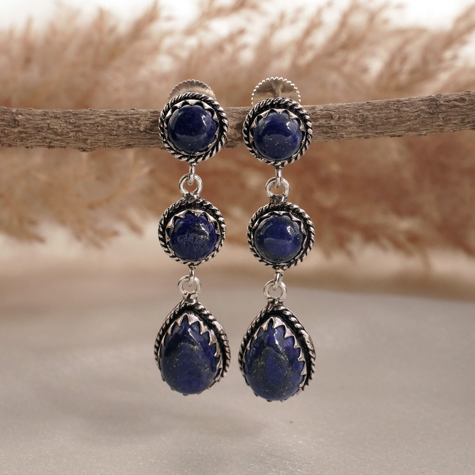 Natural Lapis Silver Plated Handmade Stud Earring (1 of 4)