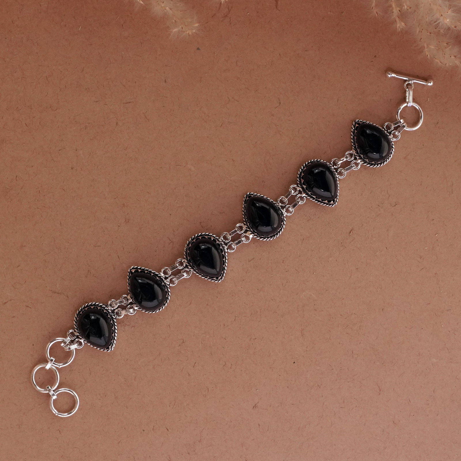 Natural Black Onyx Sterling Silver Plated Handmade Bracelet (1 of 3)