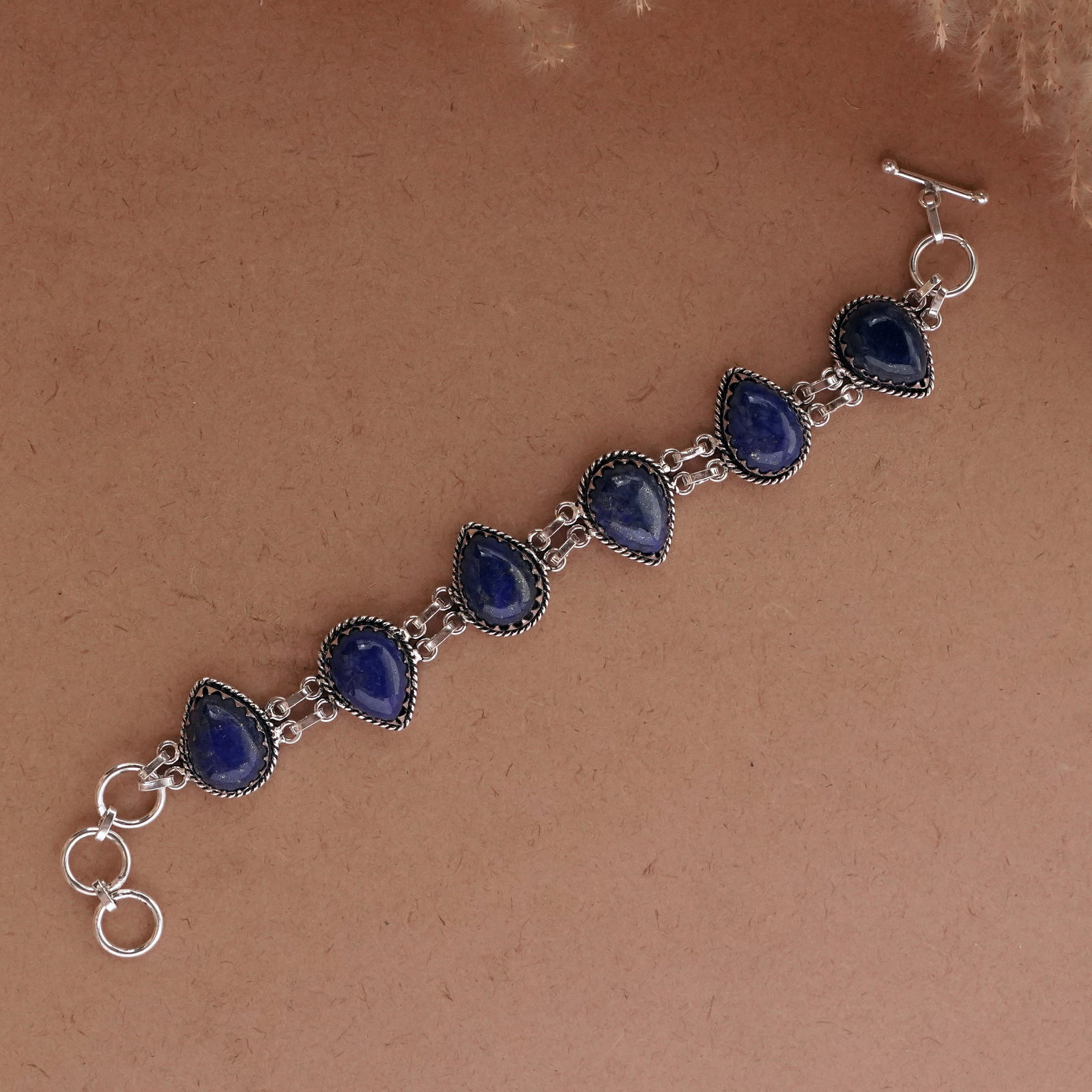 Natural Lapis Lazuli Silver Plated Handmade Bracelet: Product ID: 260502113956 Product - Handmade Silver Plated Bracelet Metal - 92.5 Sterling Silver Plated Bracelet Length - 6 Inch + 2 Inch Gemstone - Lapis Lazuli Gemstone Size -12X16 ( 6 Stone) Gemston