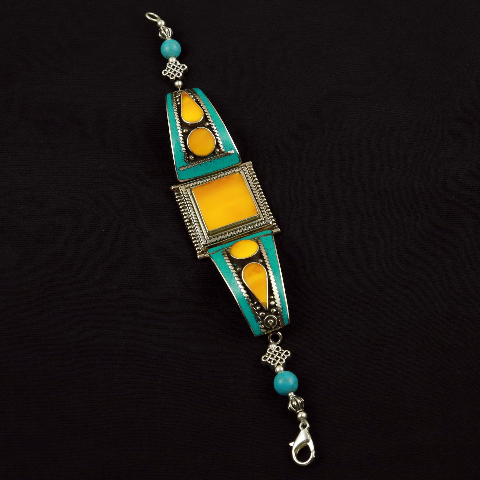 Tibetan Natural Turquoise & Copal Handmade Hippie Bracelet (1 of 3)