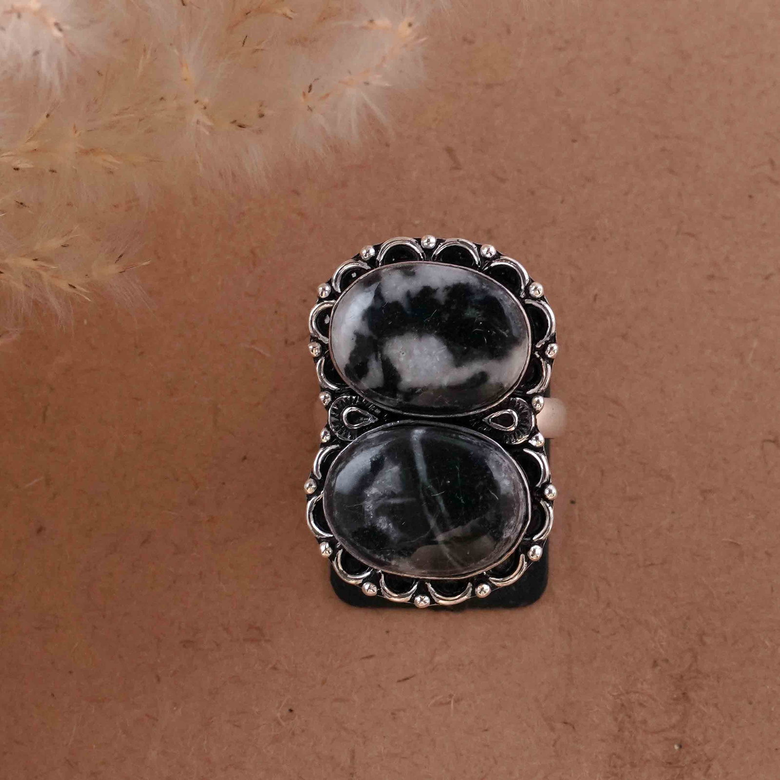Natural Zebra Jasper Silver Plated Handmade Ring - 9MM: Product ID: 260430125115 Product - Handmade Silver Plated Ring Metal - 92.5 Sterling Silver Plated Ring Size - 9MM Gemstone - Zebra Jasper Gemstone Origin - Africa Gemstone Size - 12X16 MM ( 2 Stone )