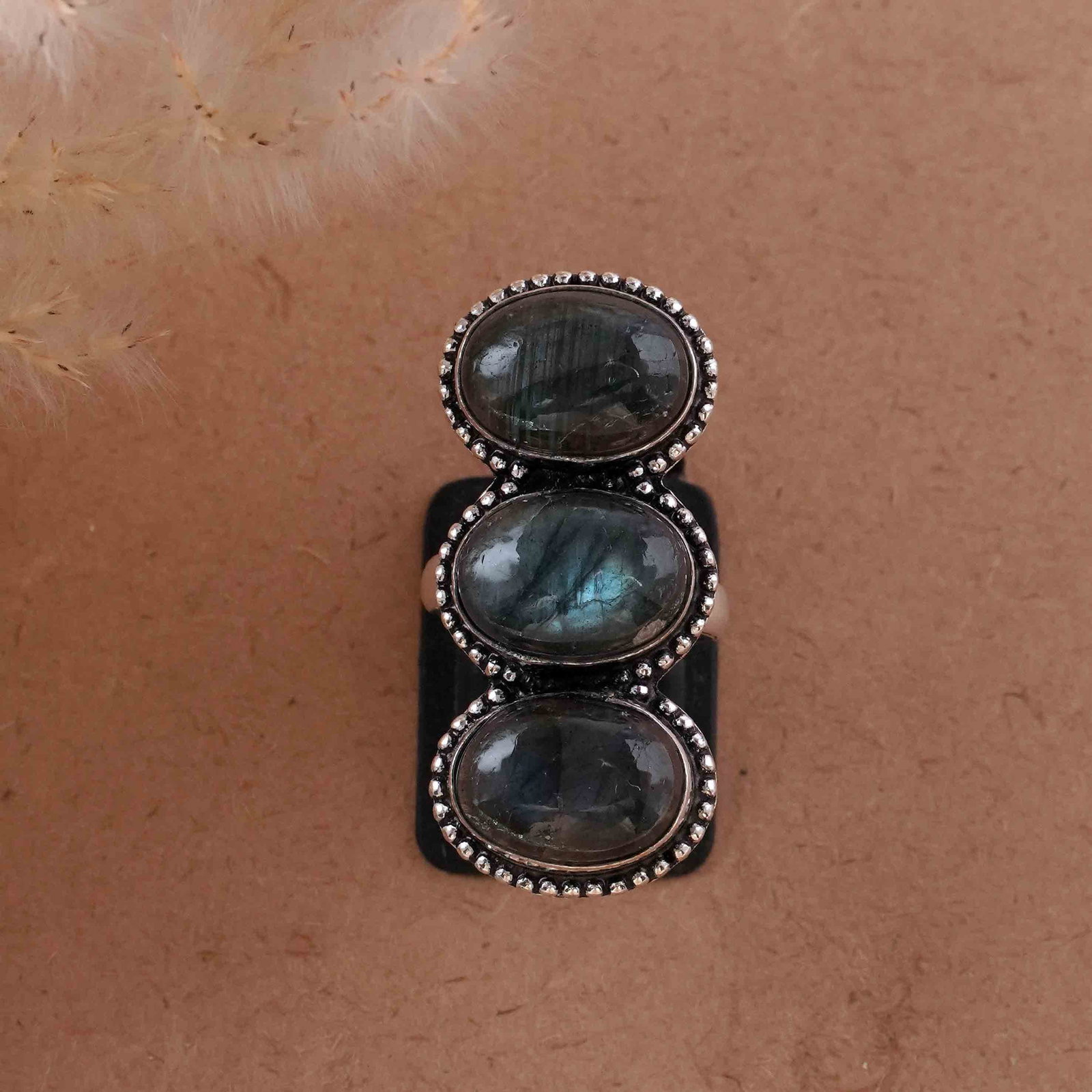 Natural Labradorite Silver Plated Handmade Ring - 6.5MM: Product ID: 260430122447 Product - Handmade Silver Plated Ring Metal - 92.5 Sterling Silver Plated Ring Size - 6.5MM Gemstone - Labradorite Gemstone Origin - Canada Gemstone Size - 10X14 MM ( 3 Stone 