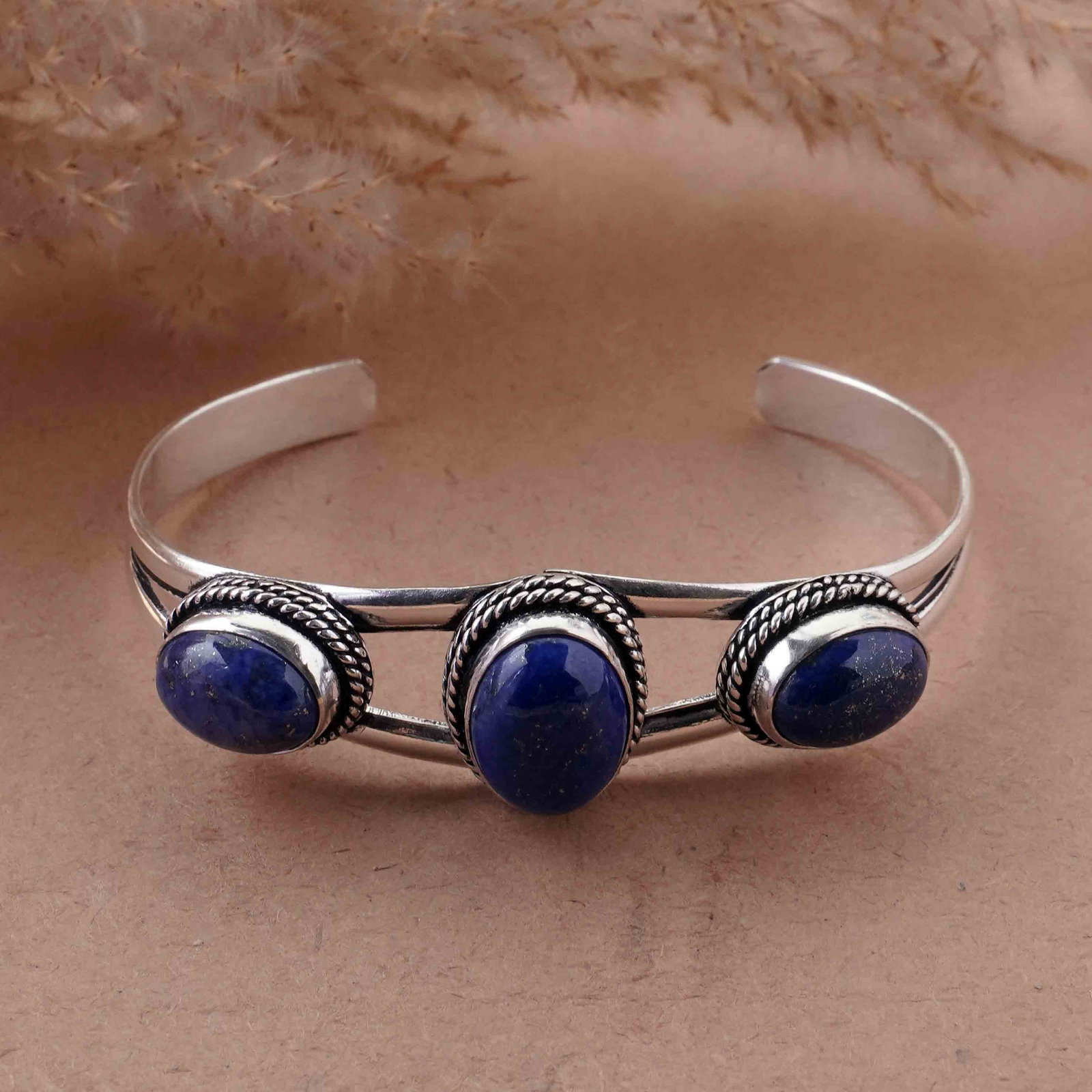 Natural Lapis Lazuli Silver Plated Handmade Cuff Bangle: Product ID: 260429153347 Product - Handmade Silver Plated Cuff Bangle Metal - 92.5 Sterling Silver Plated Bangle Size - 6.5x4.5 CM (Adjustable) Gemstone - Lapis Lazuli Gemstone Origin - Afghanistan Ge