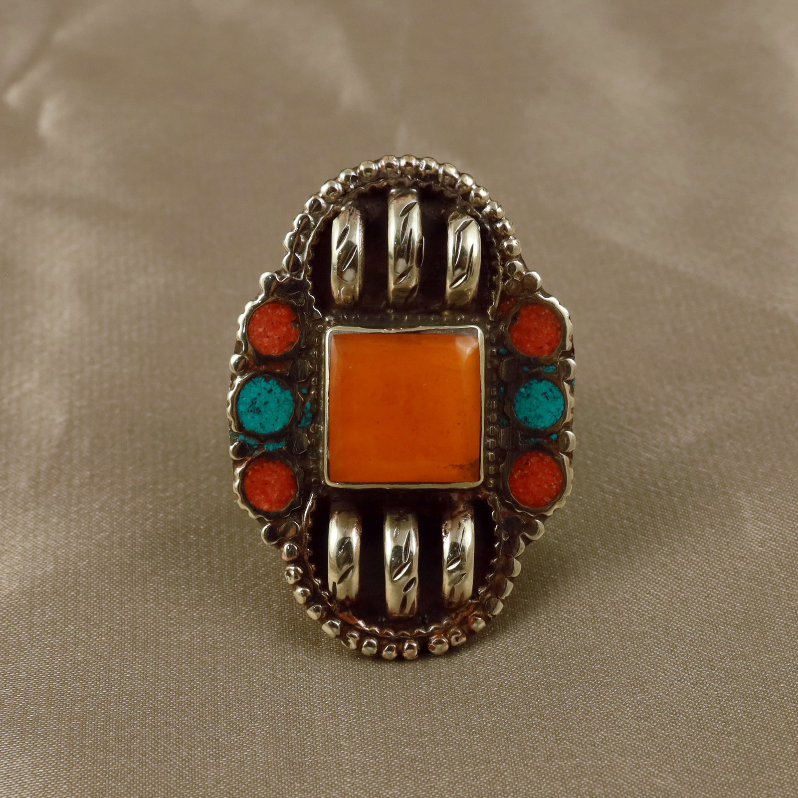 Tibetan Turquoise, Coral & Copal Handmade Ring - Free Size: Product ID: 260512154501 Product - Tibetan Handmade Ethnic Ring Ring Size - Free Size Ring Weight - 17 Gram Gemstone - Natural Turquoise & Coral & Copal Metal - Brass & Copper mix Metal Origin - Nepal