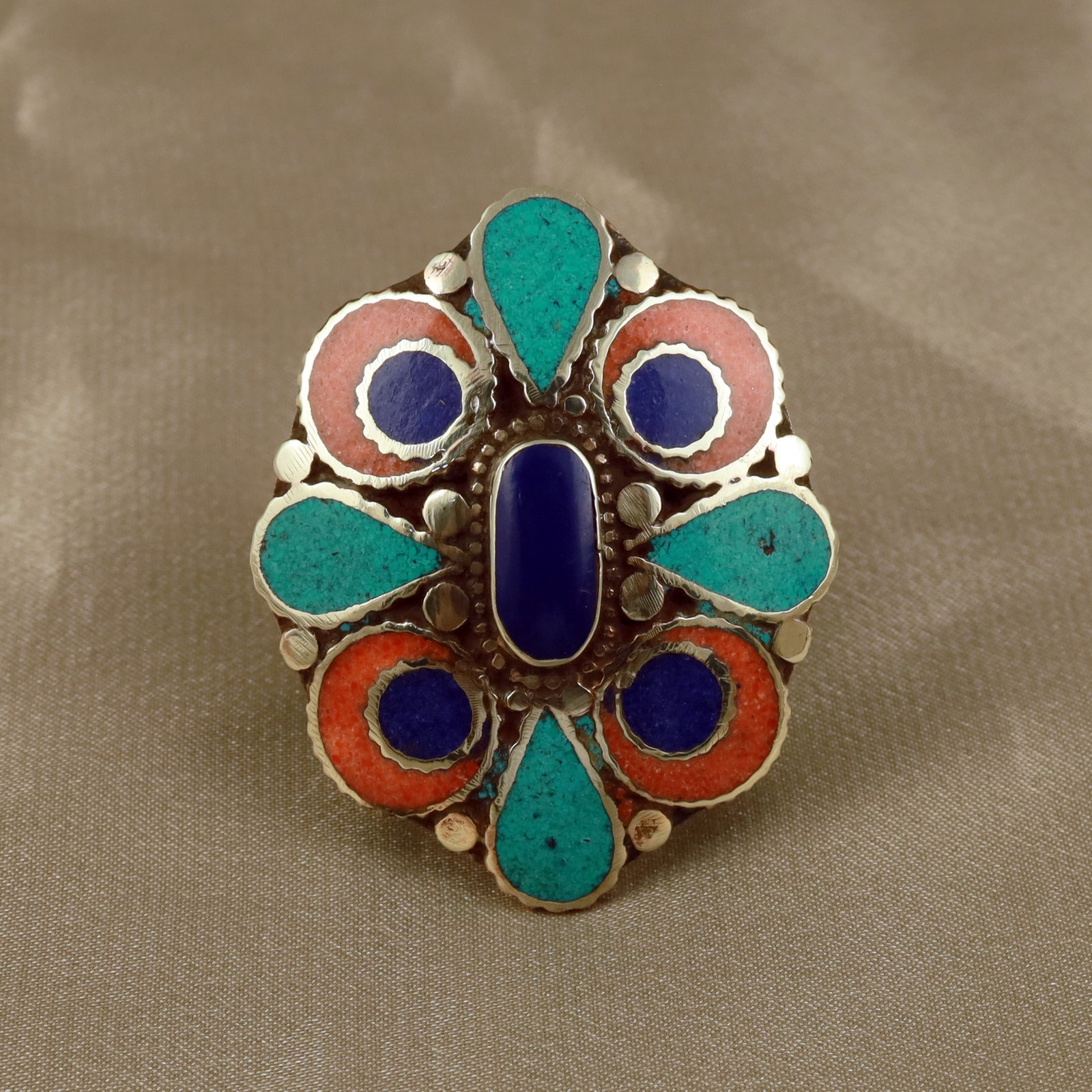 Tibetan Turquoise, Coral & Lapis Handmade Ring - Free Size: Product ID: 260512153413 Product - Tibetan Handmade Ethnic Ring Ring Size - Free Size Ring Weight - 17 Gram Gemstone - Turquoise & Coral & Lapis Origin - Nepal Country/Region of Manufacture - Nepal At