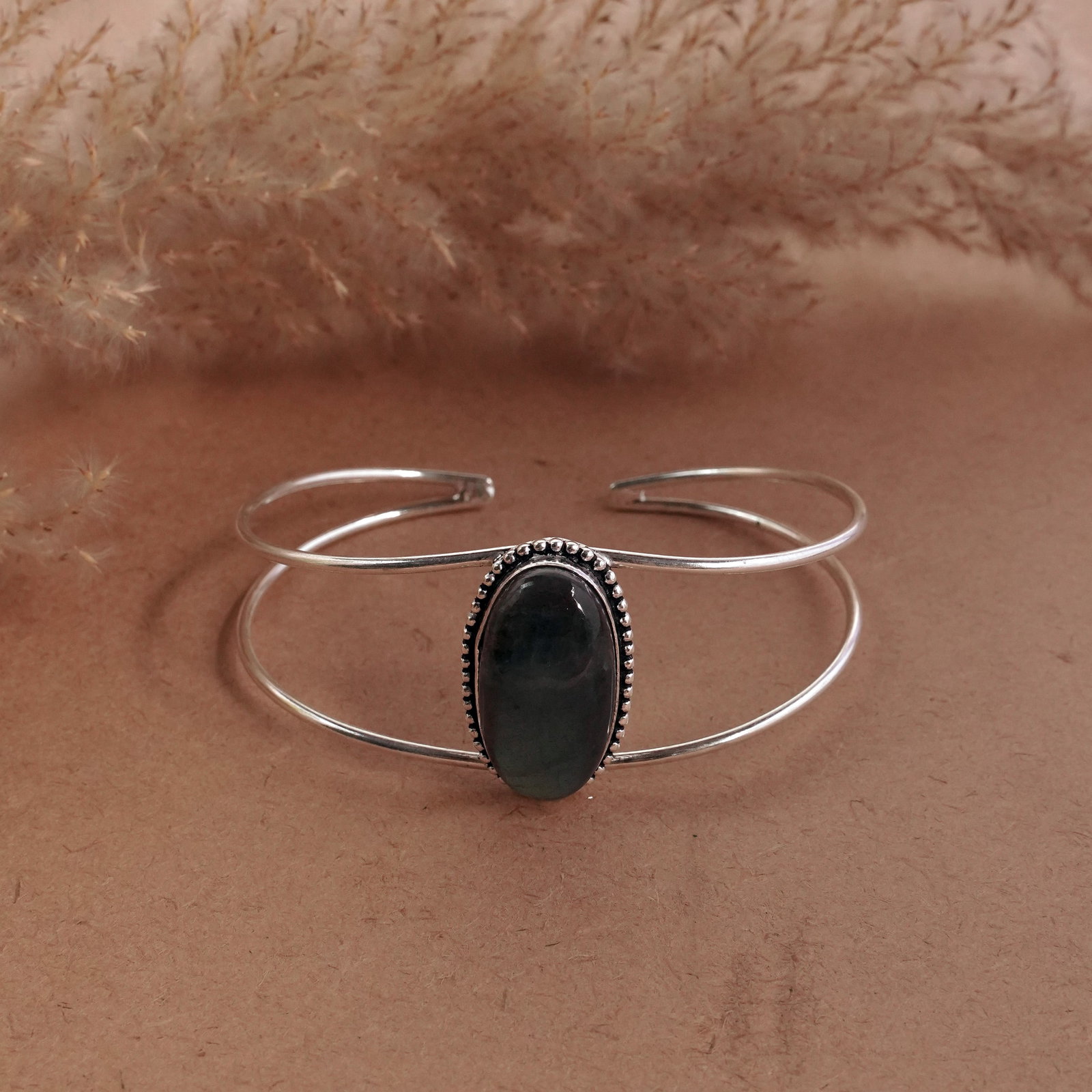 Natural Labradorite Silver Plated Handmade Cuff Bangle (1 of 4)