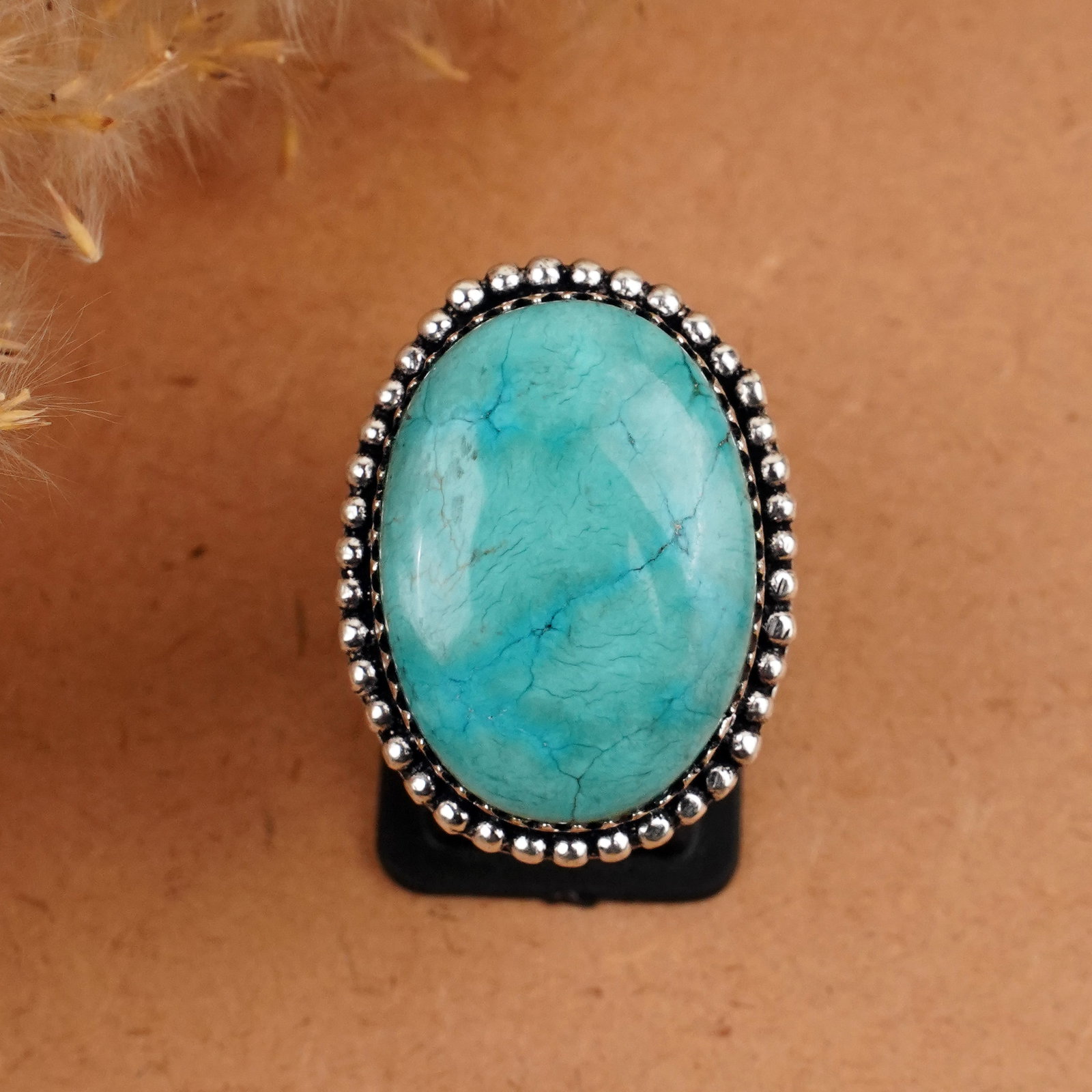 Natural Turquoise Silver Plated Handmade Ring - 8.5MM (1 of 3)