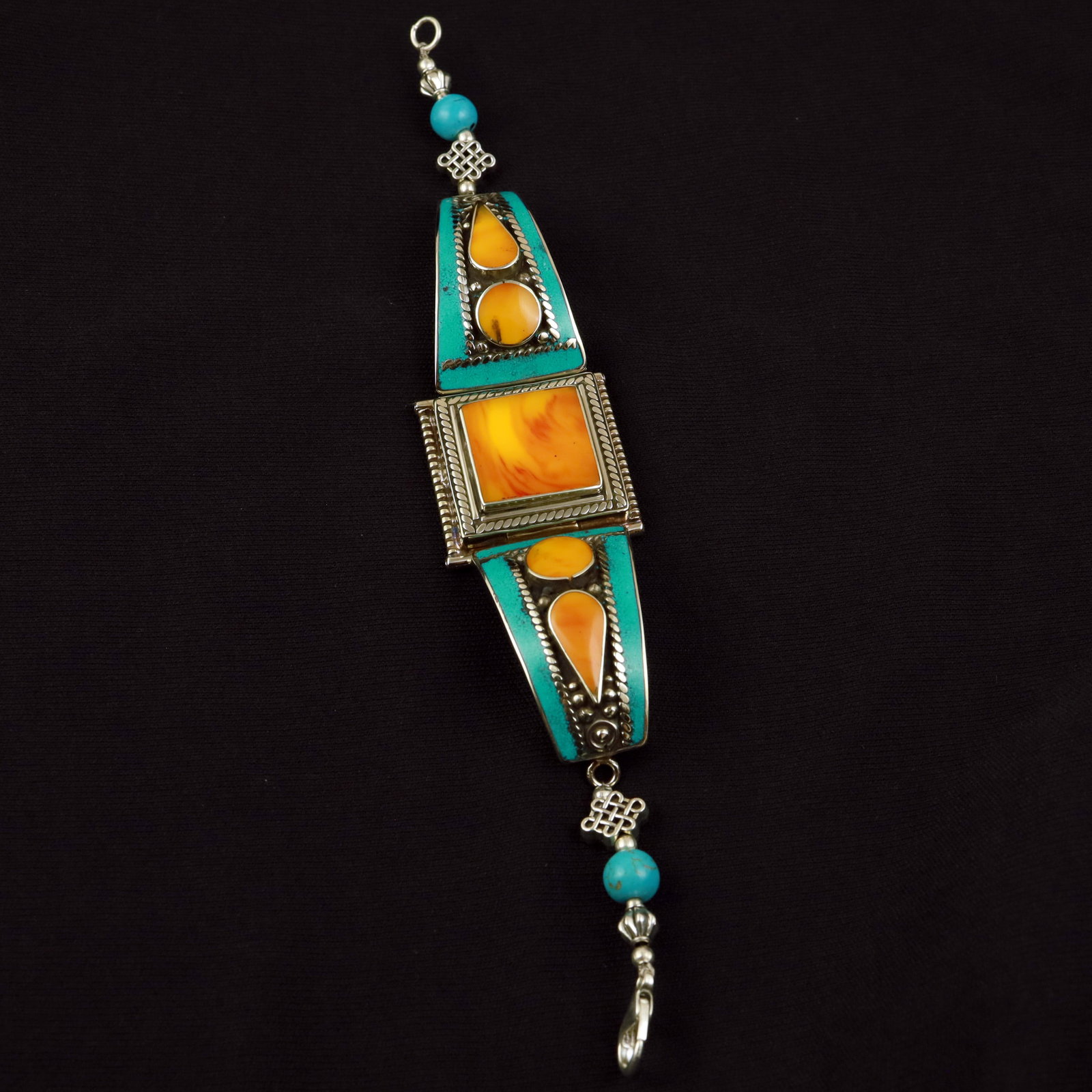 Tibetan Turquoise & Copal Handmade Choker Bracelet (1 of 3)