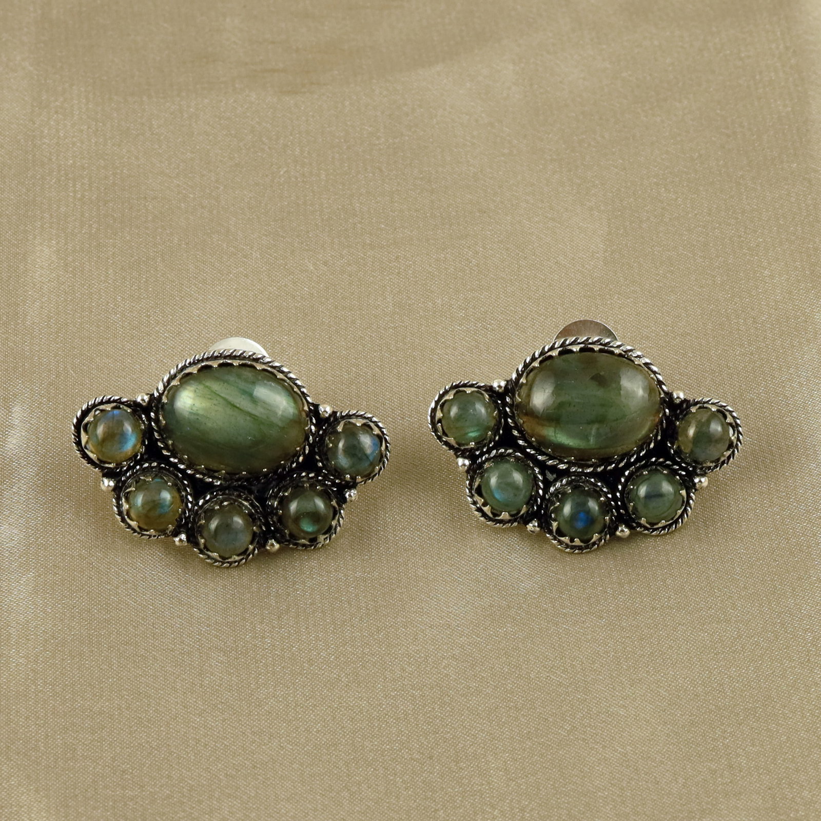 Natural Labradorite Silver Plated Handmade Stud Earring: Product ID: 260517172853 Product - Handmade Silver Plated Stud Earring Metal - 92.5 Sterling Silver Plated Earring Type - Stud Gemstone - Labradorite Gemstone Origin - Canada Gemstone Size - 10X14 MM 