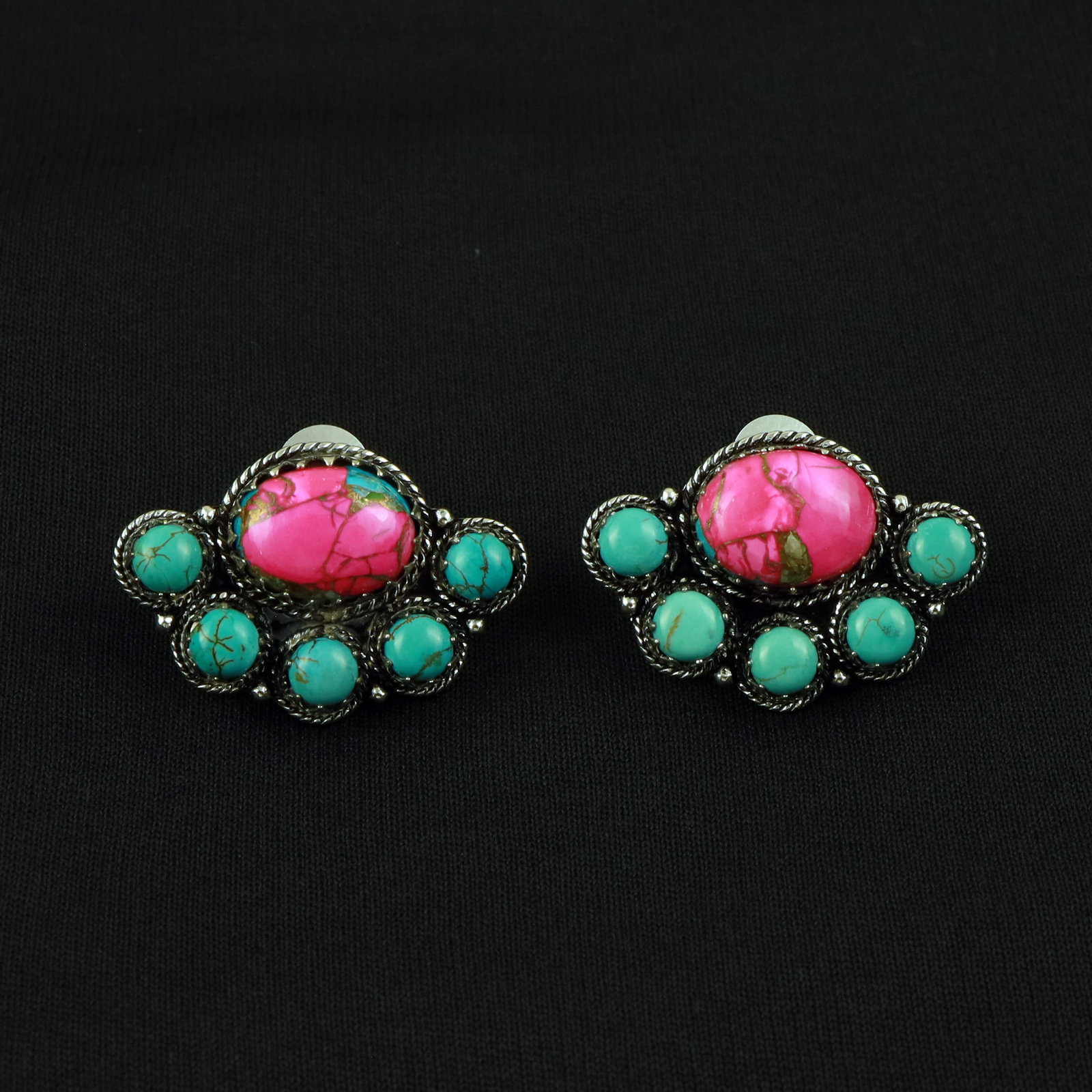 Turquoise & Cotton Candy Silver Plated Handmade Stud Earring: Product ID: 260517172612 Product - Handmade Silver Plated Stud Earring Metal - 92.5 Sterling Silver Plated Earring Type - Stud Gemstone - Cotton Candy & Turquoise Gemstone Origin - India Gemstone Size