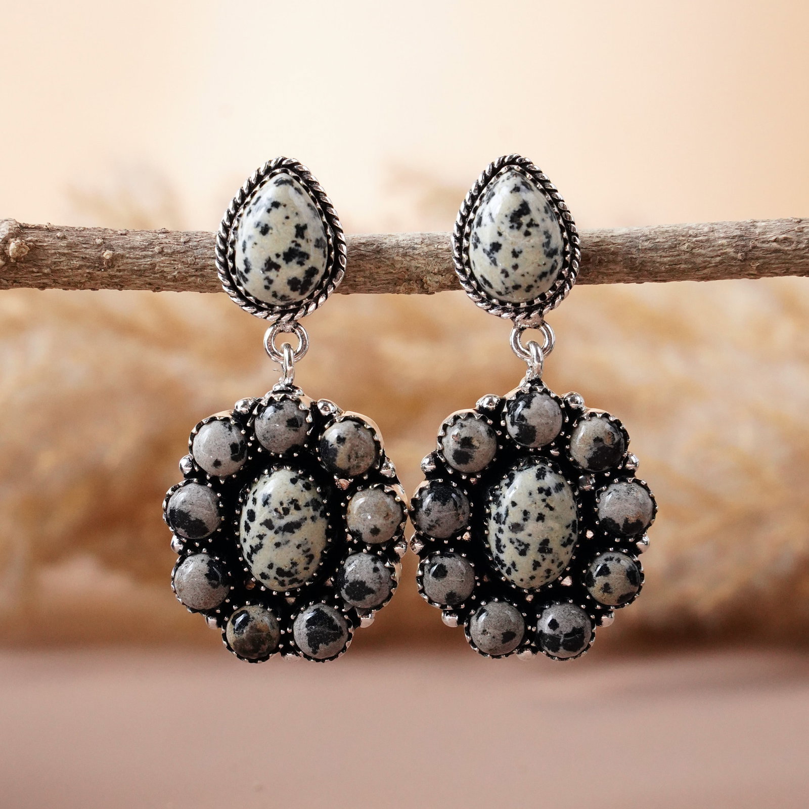 Natural Dalmatian Silver Plated Handmade Stud Earring: Product ID: 260512144128 Product - Handmade Silver Plated Stud Earring Metal - 92.5 Sterling Silver Plated Earring Type - Stud Gemstone - Dalmatian Gemstone Origin - Mexico Gemstone Size - 10X14 MM ( 