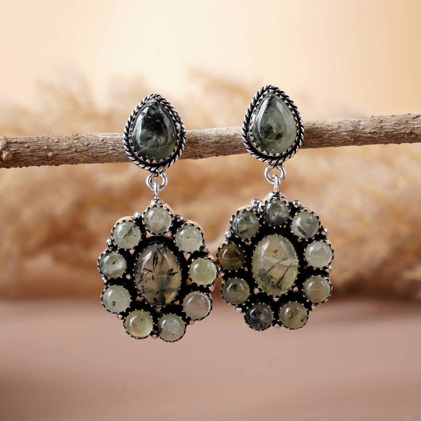 Natural Prehnite Silver Plated Handmade Stud Earring: Product ID: 260512143953 Product - Handmade Silver Plated Stud Earring Metal - 92.5 Sterling Silver Plated Earring Type - Stud Gemstone - Prehnite Gemstone Origin - South Africa Gemstone Size - 10X14 