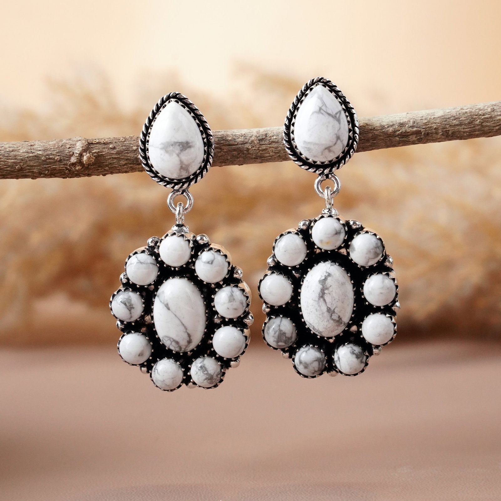 Natural Howlite Silver Plated Handmade Stud Earring: Product ID: 260512143909 Product - Handmade Silver Plated Stud Earring Metal - 92.5 Sterling Silver Plated Earring Type - Stud Gemstone - Howlite Gemstone Origin - Canada Gemstone Size - 10X14 MM ( 4 