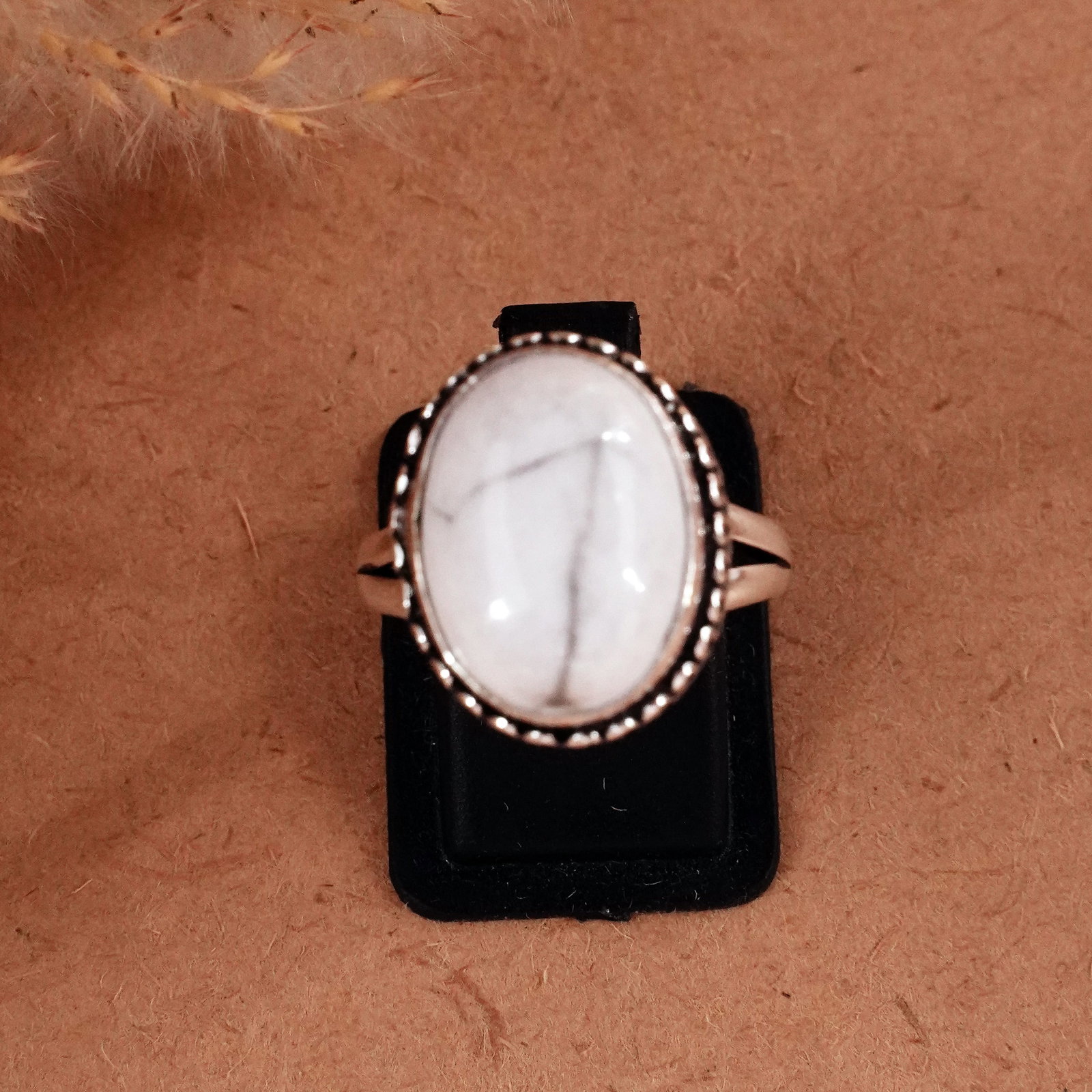Natural Howlite Silver Plated Handmade Ring - 8MM: Product ID: 260510124607 Product - Handmade Silver Plated Ring Metal - 92.5 Sterling Silver Plated Ring Size - 8MM Gemstone - Howlite Gemstone Origin - Canada Gemstone Size - 12X16 MM Gemstone Shape -