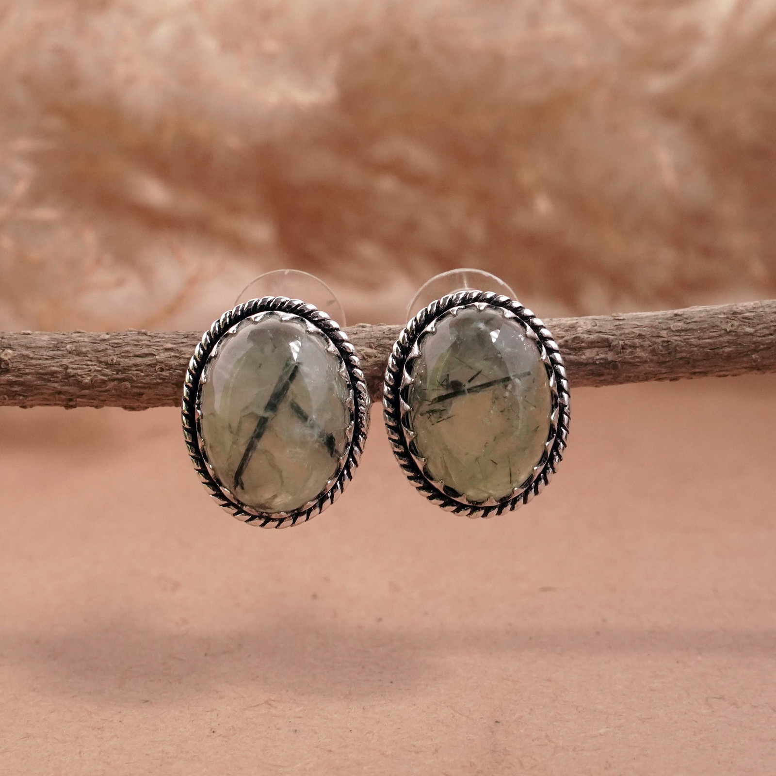 Natural Prehnite Silver Plated Handmade Stud Earring: Product ID: 260501130602 Product - Handmade Silver Plated Stud Earring Metal - 92.5 Sterling Silver Plated Earring Type - Stud Gemstone - Prehnite Gemstone Origin - South Africa Gemstone Size - 12X16 