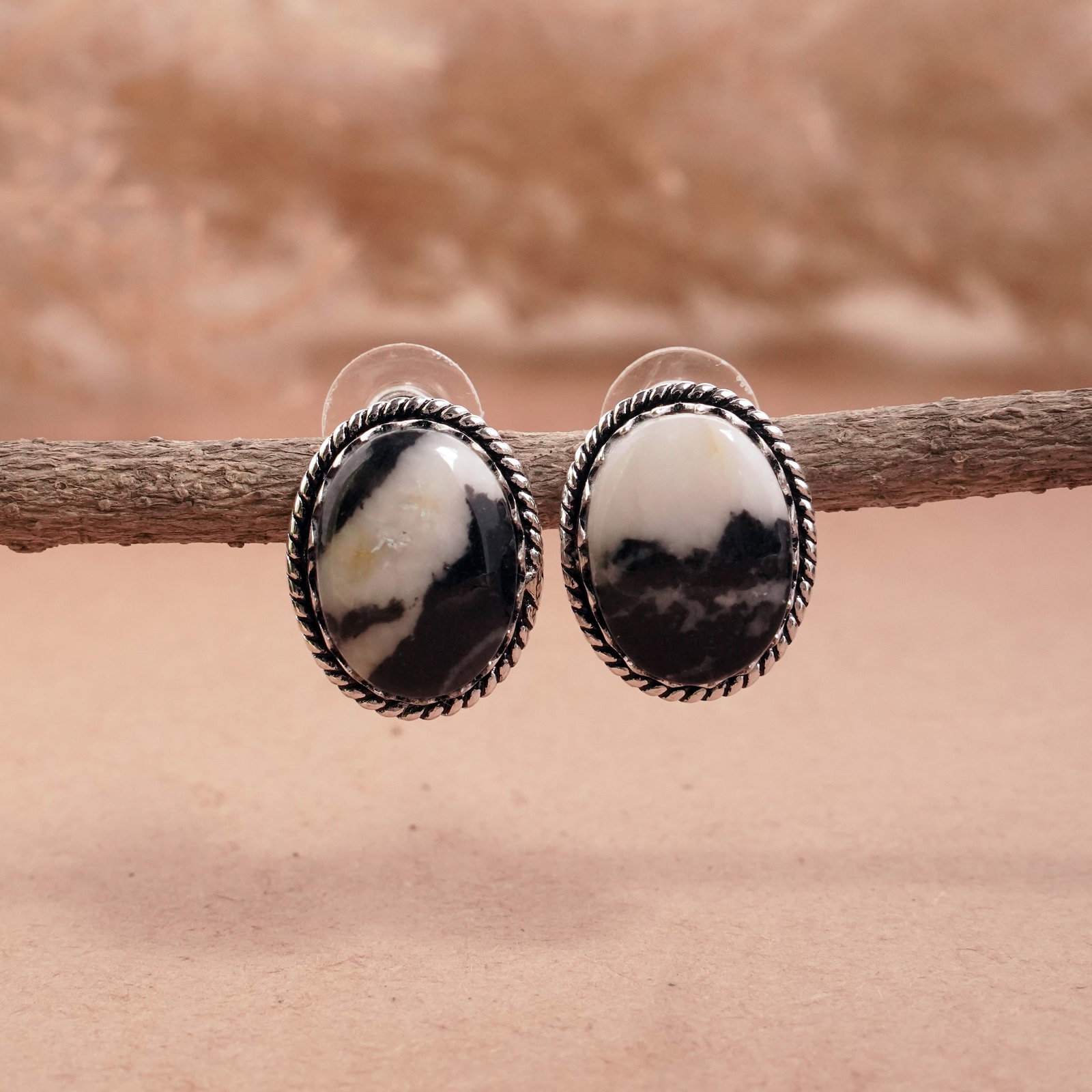 Natural Zebra Jasper Silver Plated Handmade Stud Earring: Product ID: 260501130257 Product - Handmade Silver Plated Stud Earring Metal - 92.5 Sterling Silver Plated Earring Type - Stud Gemstone - Zebra Jasper Gemstone Origin - Africa Gemstone Size - 12X16 MM