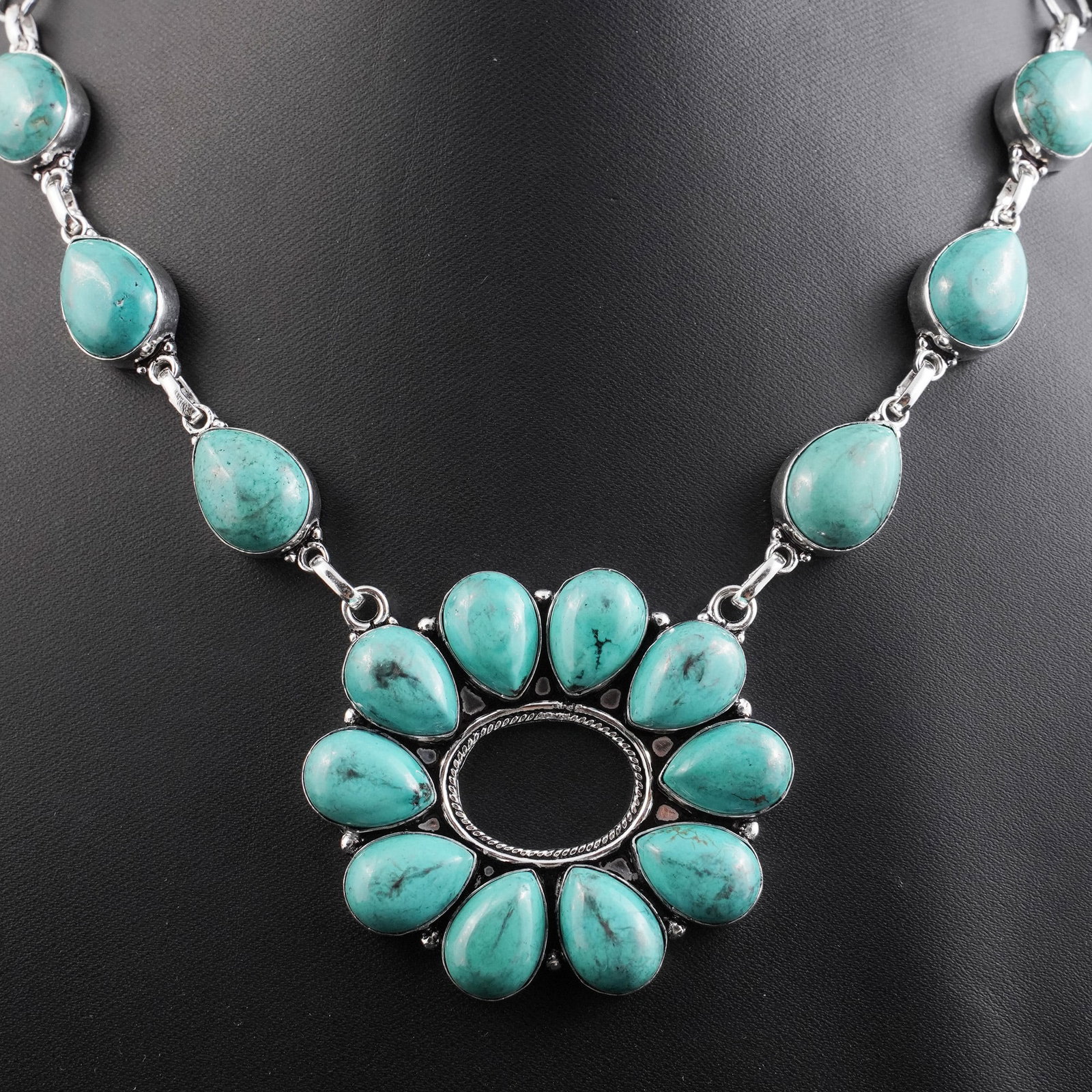 Natural Turquoise Silver Plated Handmade Choker Necklace: Product ID: 260430144246 Product - Handmade Silver Plated Necklace Metal - 92.5 Sterling Silver Plated Necklace Length - 18 Inch Gemstone - Turquoise Gemstone Size - 10X14 MM ( 10 Stone ), 12X16 MM ( 
