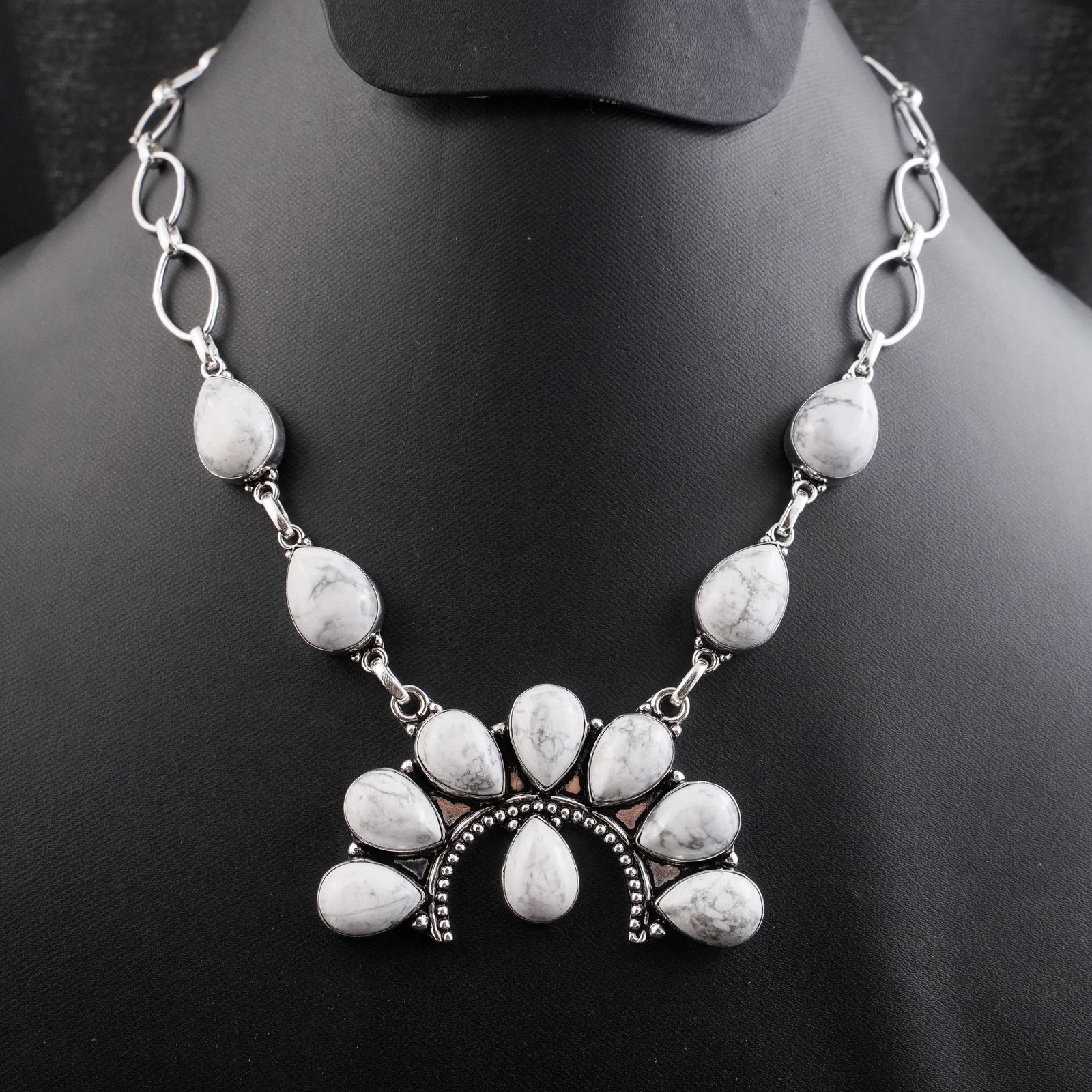 Natural Howlite Silver Plated Handmade Choker Necklace (1 of 3)