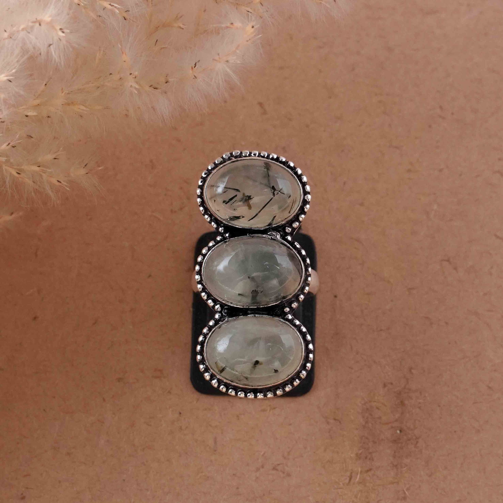 Natural Prehnite Silver Plated Handmade Ring - 6.5MM: Product ID: 260430125805 Product - Handmade Silver Plated Ring Metal - 92.5 Sterling Silver Plated Ring Size - 6.5MM Gemstone - Perhnite Gemstone Origin - South Africa Gemstone Size - 10X14 MM ( 3 Sto
