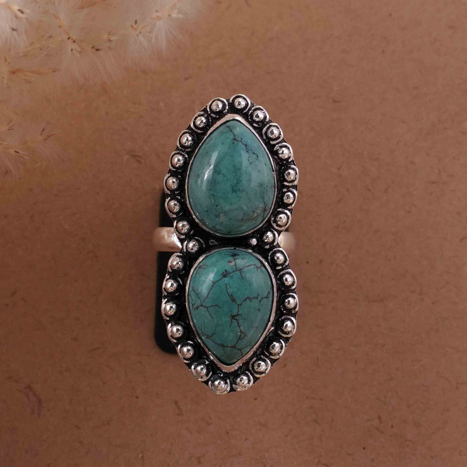 Natural Turquoise Silver Plated Handmade Ring - 8MM: Product ID: 260429201033 Product - Handmade Silver Plated Ring Metal - 92.5 Sterling Silver Plated Ring Size - 8MM Gemstone - Turquoise Gemstone Origin - Tibet Gemstone Size - 12X16 MM ( 2 Stone ) Gem