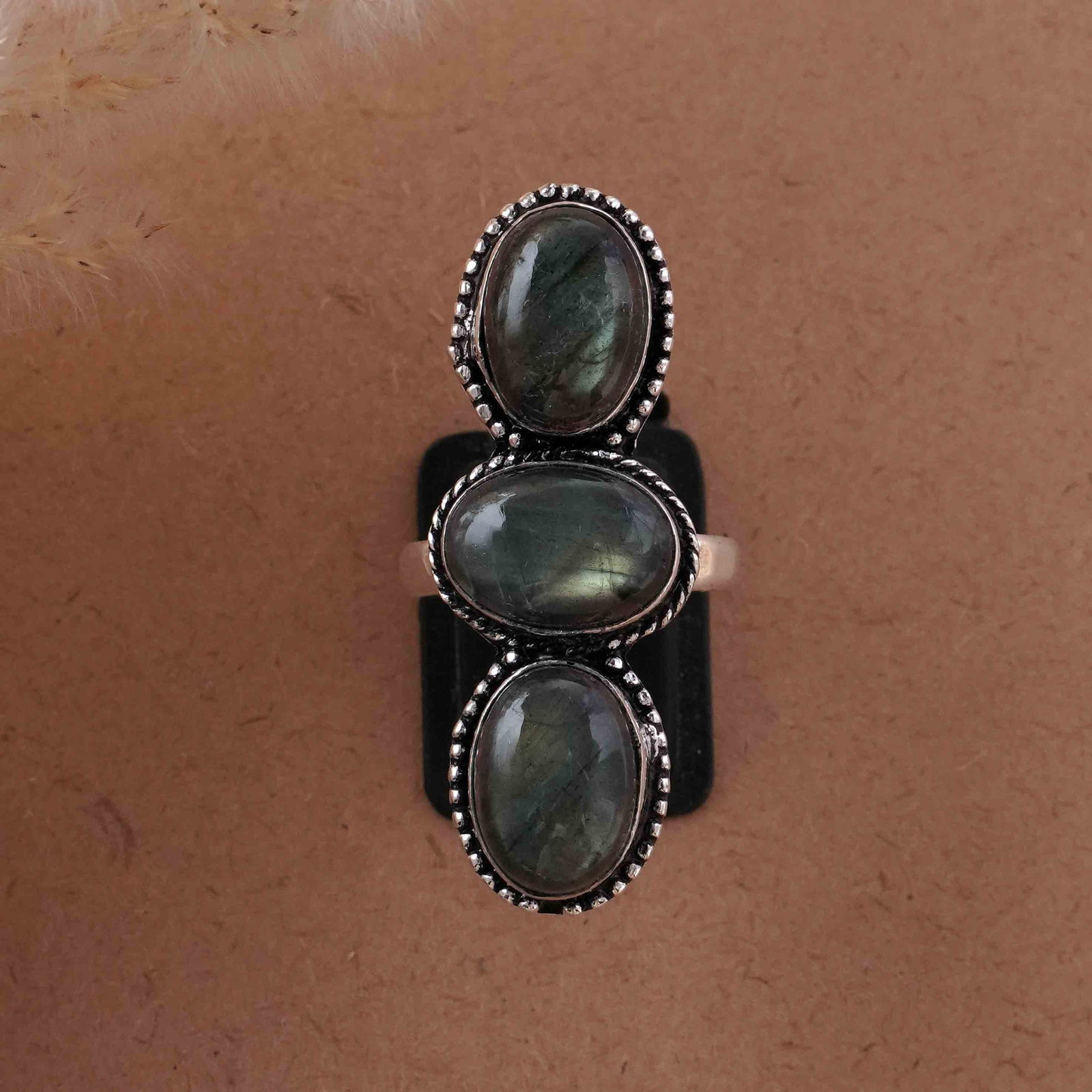 Natural Labradorite Silver Plated Handmade Ring - 9MM: Product ID: 260429200915 Product - Handmade Silver Plated Ring Metal - 92.5 Sterling Silver Plated Ring Size - 9MM Gemstone - Labradorite Gemstone Origin - Canada Gemstone Size - 10X14 MM ( 3 Stone ) 