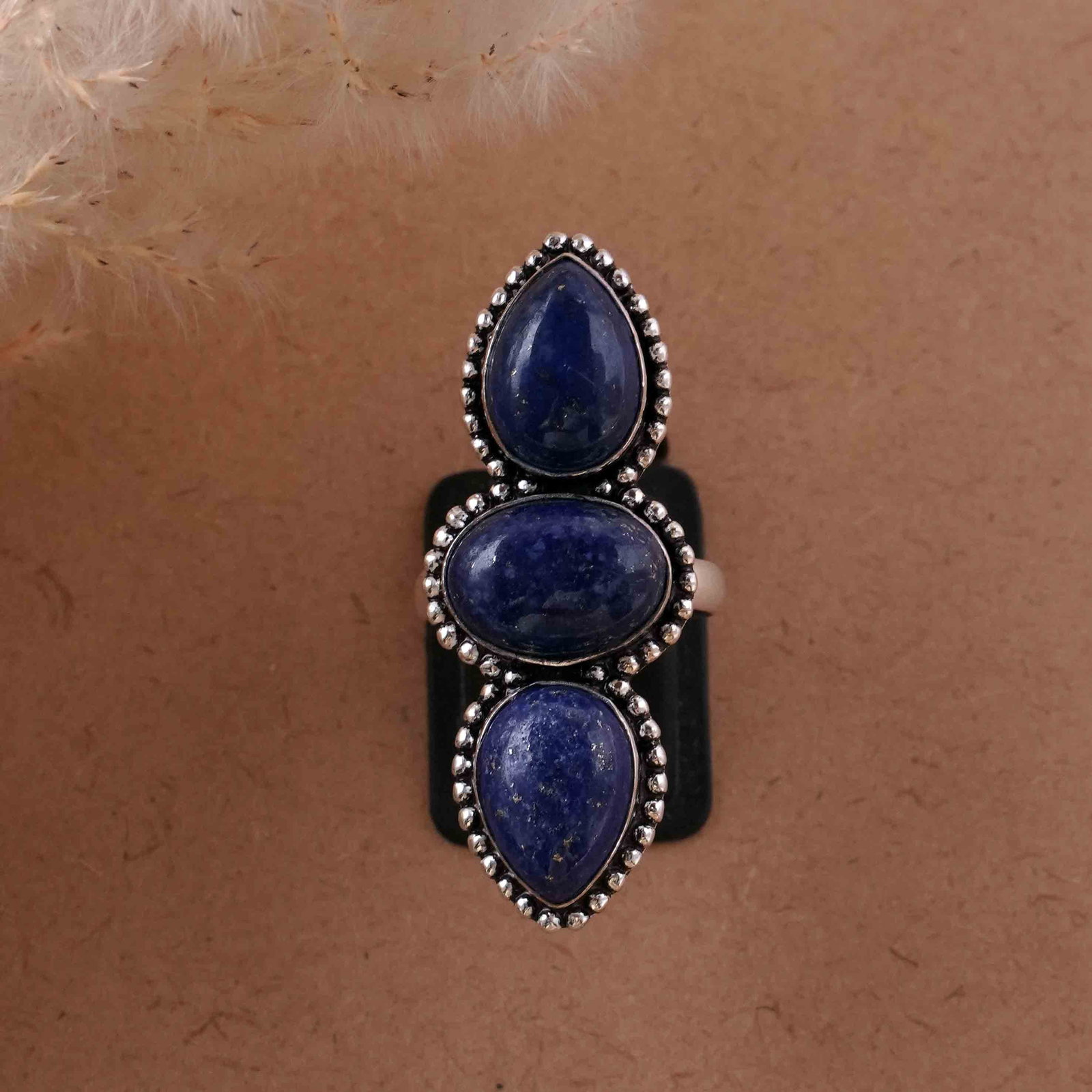 Natural Lapis Lazuli Silver Plated Handmade Ring - 8MM: Product ID: 260429200716 Product - Handmade Silver Plated Ring Metal - 92.5 Sterling Silver Plated Ring Size - 8MM Gemstone - Lapis Lazuli Gemstone Origin - Afghanistan Gemstone Size - 10X14 MM ( 3 St