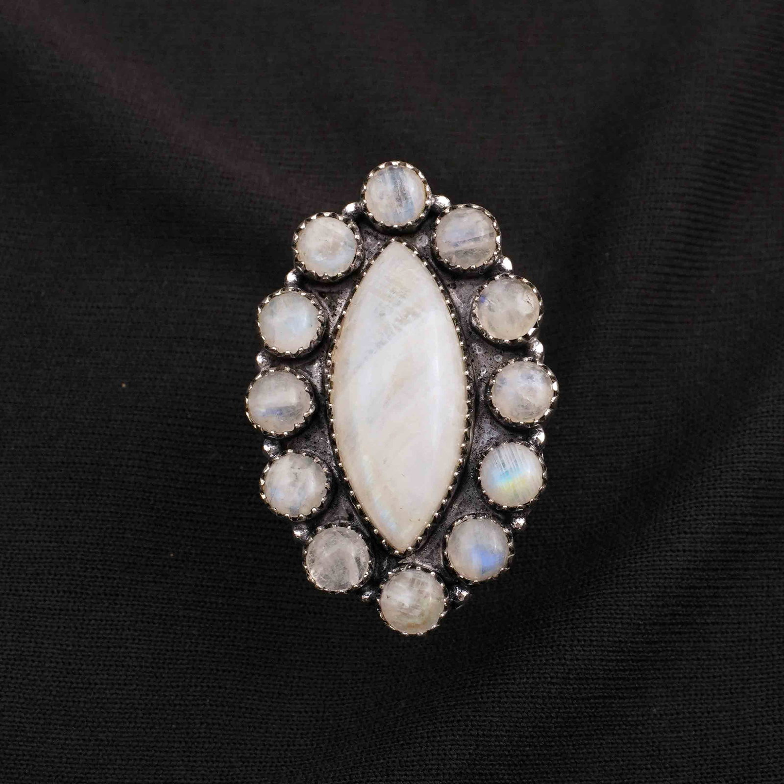Natural Rainbow Moonstone Silver Plated Handmade Ring - 9MM (1 of 3)