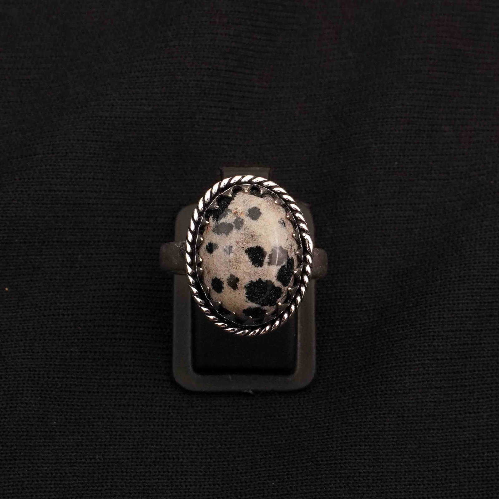 Natural 12X16 Dalmatian Jasper Silver Plated Handmade Ring - 9MM: Product ID: 260413124657 Product - Handmade Silver Plated Ring Metal - 92.5 Sterling Silver Plated Ring Size - 9MM Gemstone - Dalmatian Gemstone Origin - Mexico Gemstone Size - 12X16 MM Gemstone Shape
