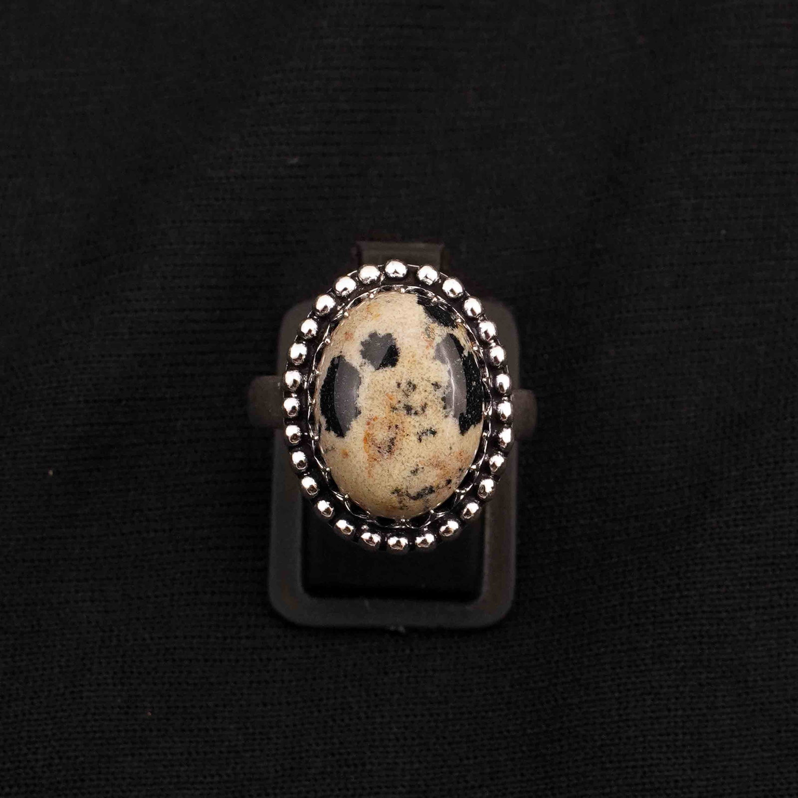 Natural Dalmatian Jasper Silver Plated Handmade Ring - 8.5MM (1 of 3)
