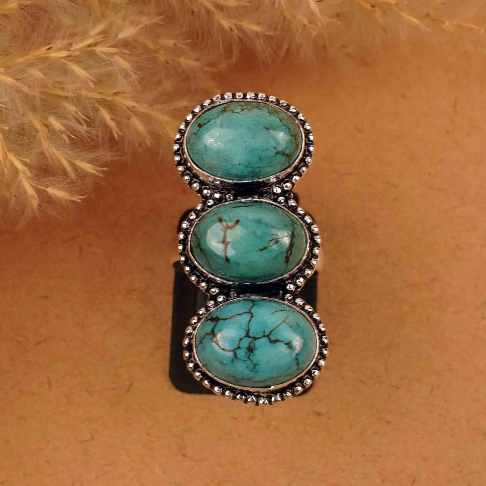 Natural Turquoise Silver Plated Handmade Ring - 7MM: Product ID: 260412143809 Product - Handmade Silver Plated Ring Metal - 92.5 Sterling Silver Plated Ring Size - 7MM Gemstone - Turquoise Gemstone Origin - Tibet Gemstone Size - 10X14 MM ( 3 Stone ) Gem