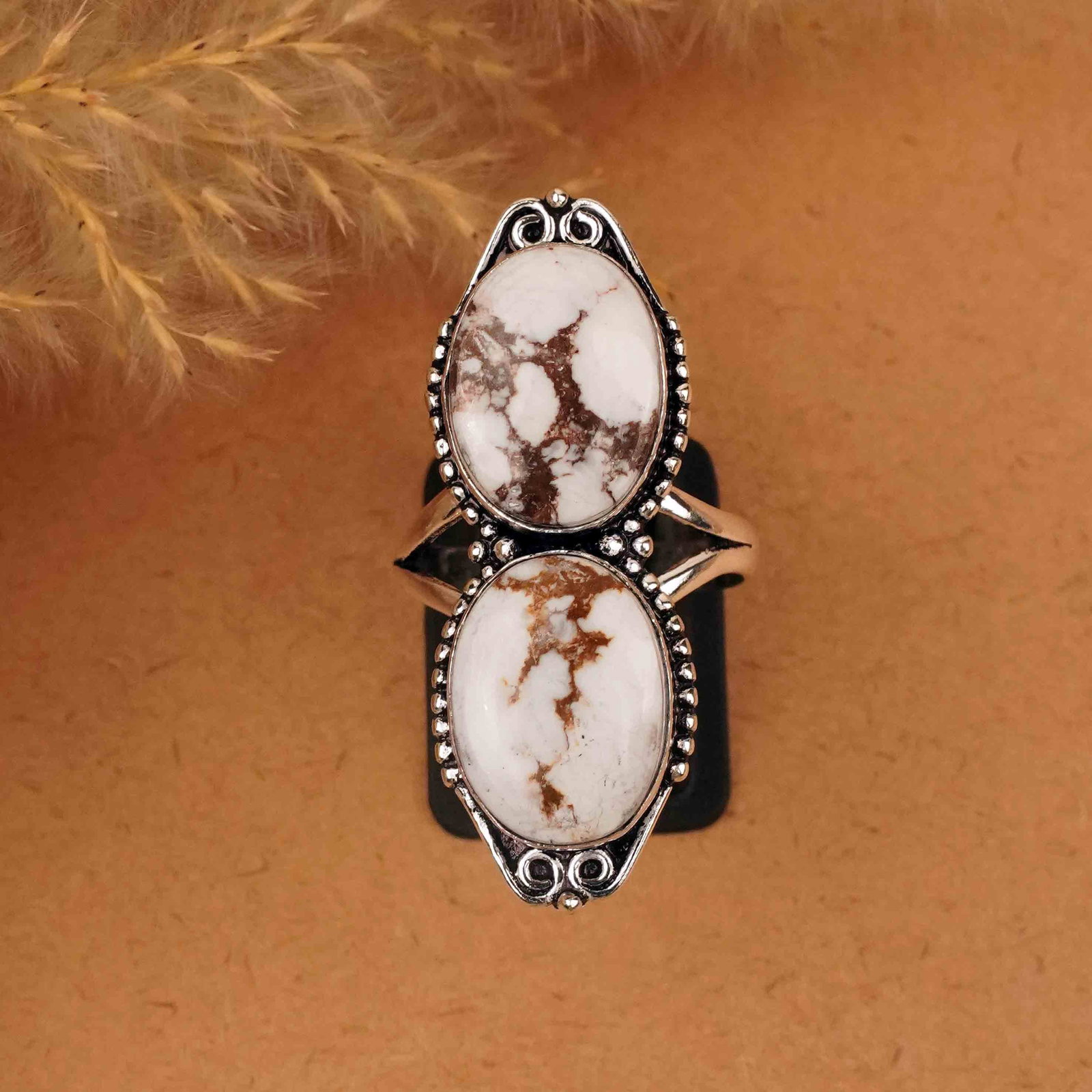 Natural Wild Horse Silver Plated Handmade Ring - 10MM: Product ID: 260412143106 Product - Handmade Silver Plated Ring Metal - 92.5 Sterling Silver Plated Ring Size - 10MM Gemstone - Wild Horse Gemstone Origin - United States Gemstone Size - 12X16MM ( 2 St