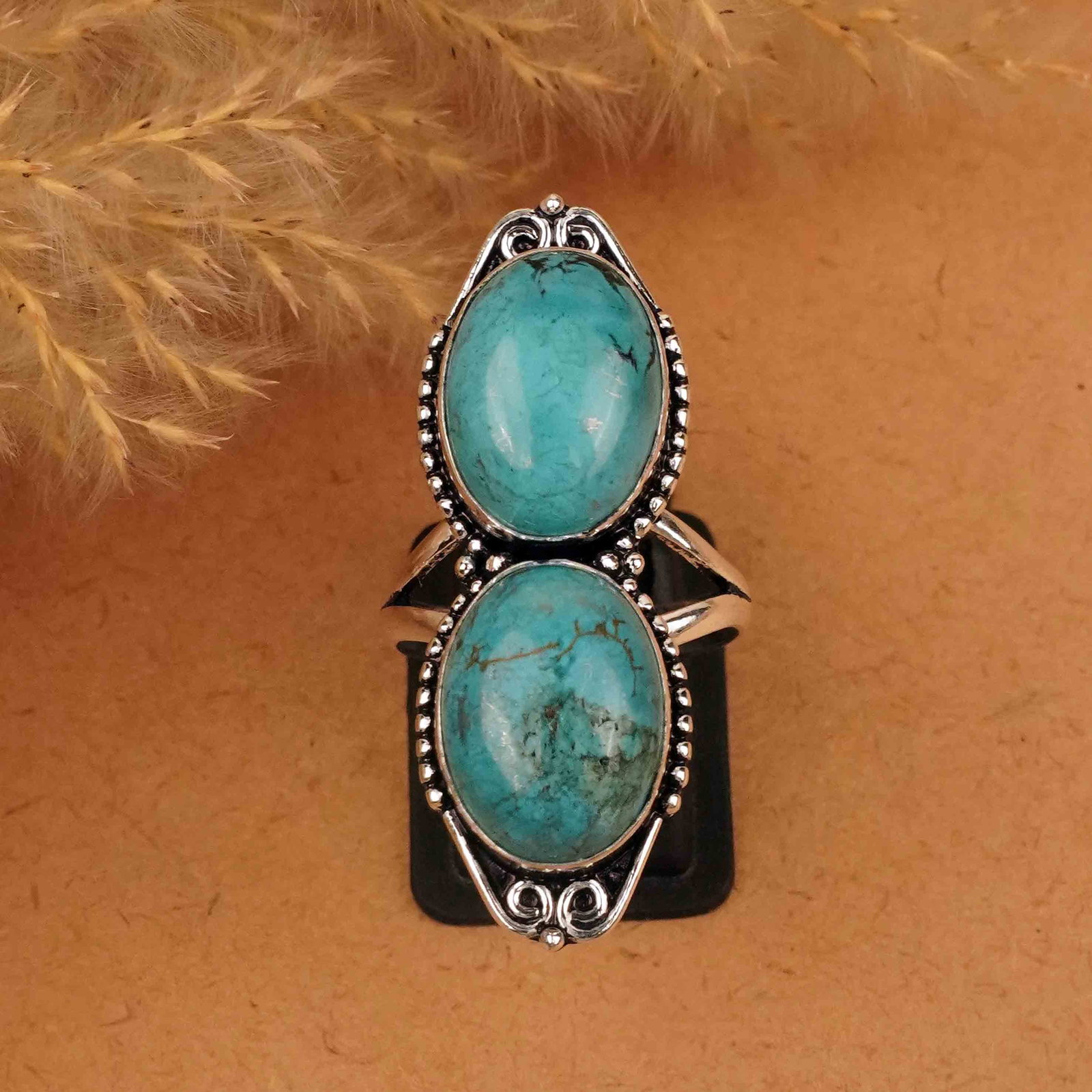 Natural Turquoise Silver Plated Handmade Ring - 9MM: Product ID: 260412142736 Product - Handmade Silver Plated Ring Metal - 92.5 Sterling Silver Plated Ring Size - 9MM Gemstone - Turquoise Gemstone Origin - Tibet Gemstone Size - 12X16 MM ( 2 Stone ) Gem