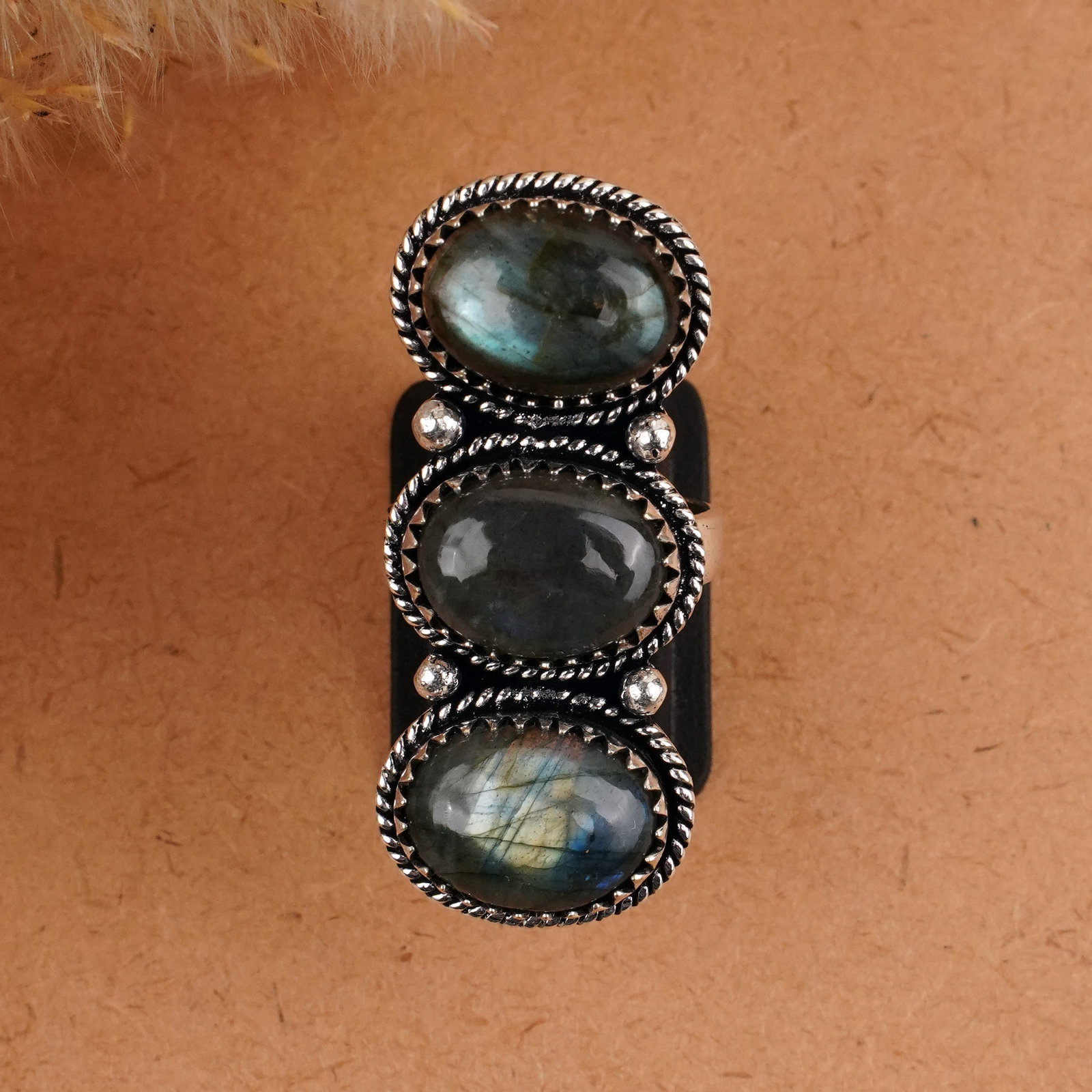 Natural Labradorite Silver Plated Handmade Ring - 7.5MM: Product ID: 260409145106 Product - Handmade Silver Plated Ring Metal - 92.5 Sterling Silver Plated Ring Size - 7.5MM Gemstone - Labradorite Gemstone Origin - Canada Gemstone Size - 10X14 MM ( 3 Stone 