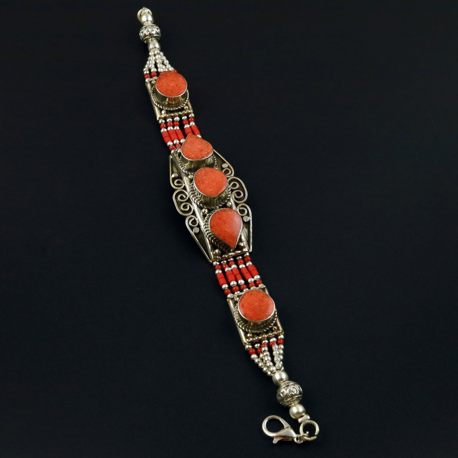 Tibetan Natural Red Coral Handmade Boho Bracelet: Product ID: 260513130803 Product - Tibetan Handmade Ethnic Bracelet Gemstone - Natural Coral Size - 7 Inch Weight - 50 Gram Approx Metal - Brass & Copper mix Metal Origin - Nepal Country/Region of Man