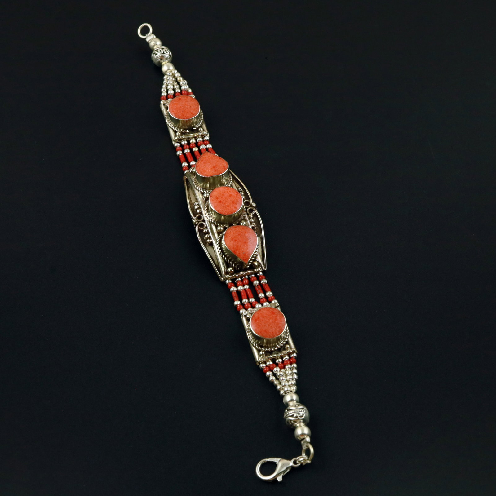 Tibetan Natural Red Coral Handmade Boho Bracelet: Product ID: 260513130835 Product - Tibetan Handmade Ethnic Bracelet Gemstone - Natural Coral Size - 7 Inch Weight - 50 Gram Approx Metal - Brass & Copper mix Metal Origin - Nepal Country/Region of Man