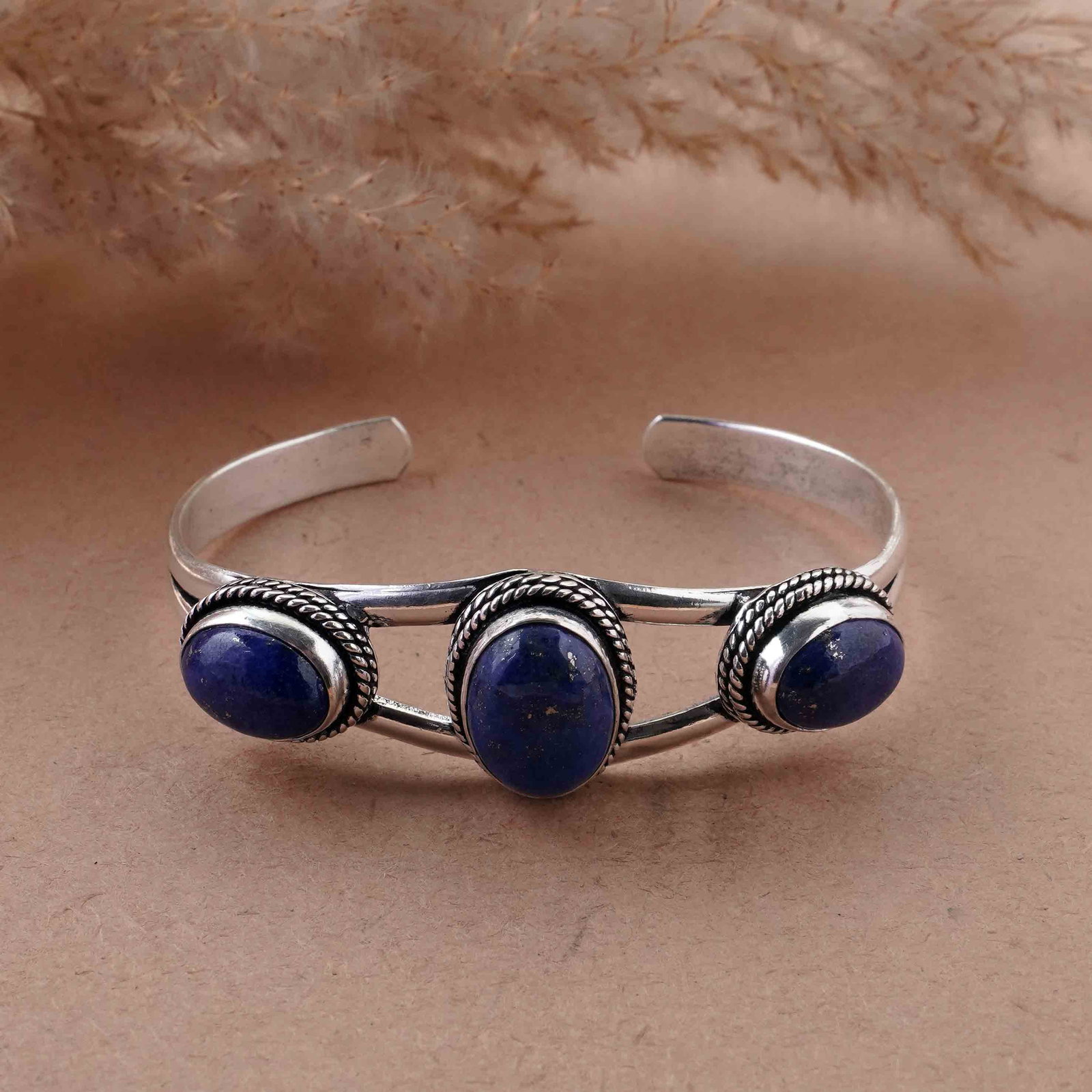 New Arrival - Lapis Lazuli Silver Plated Handmade Cuff Bangle: Product ID: 260429151040 Product - Handmade Silver Plated Cuff Bangle Metal - 92.5 Sterling Silver Plated Bangle Size - 6.5x4.5 CM (Adjustable) Gemstone - Lapis Gemstone Origin - Afghanistan Gemstone 