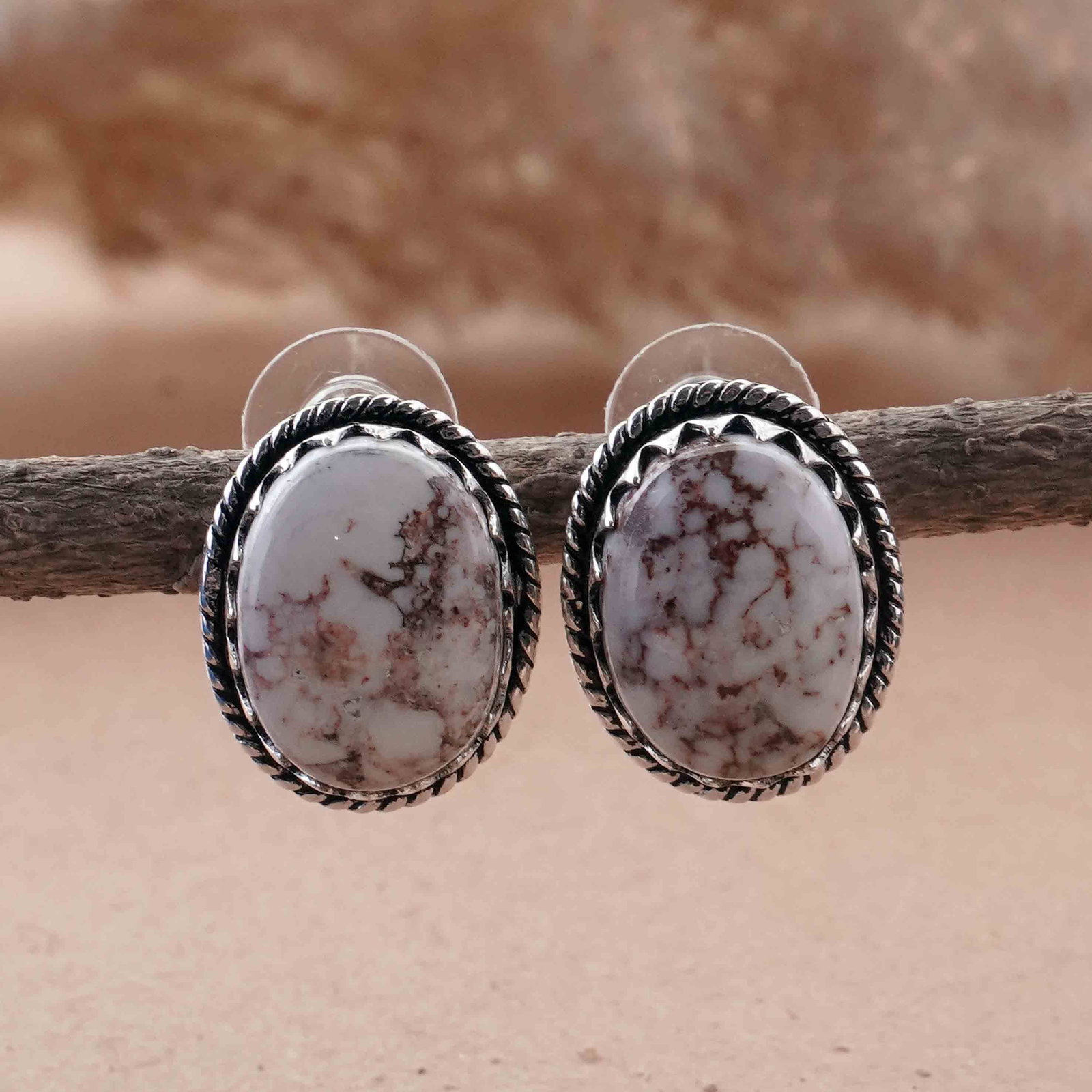 Natural Wild Horse Silver Plated Handmade Stud Earring: Product ID: 260418102113 Product - Handmade Silver Plated Stud Earring Metal - 92.5 Sterling Silver Plated Earring Type - Stud Gemstone - Wild Horse Gemstone Origin - United States Gemstone Size - 12X