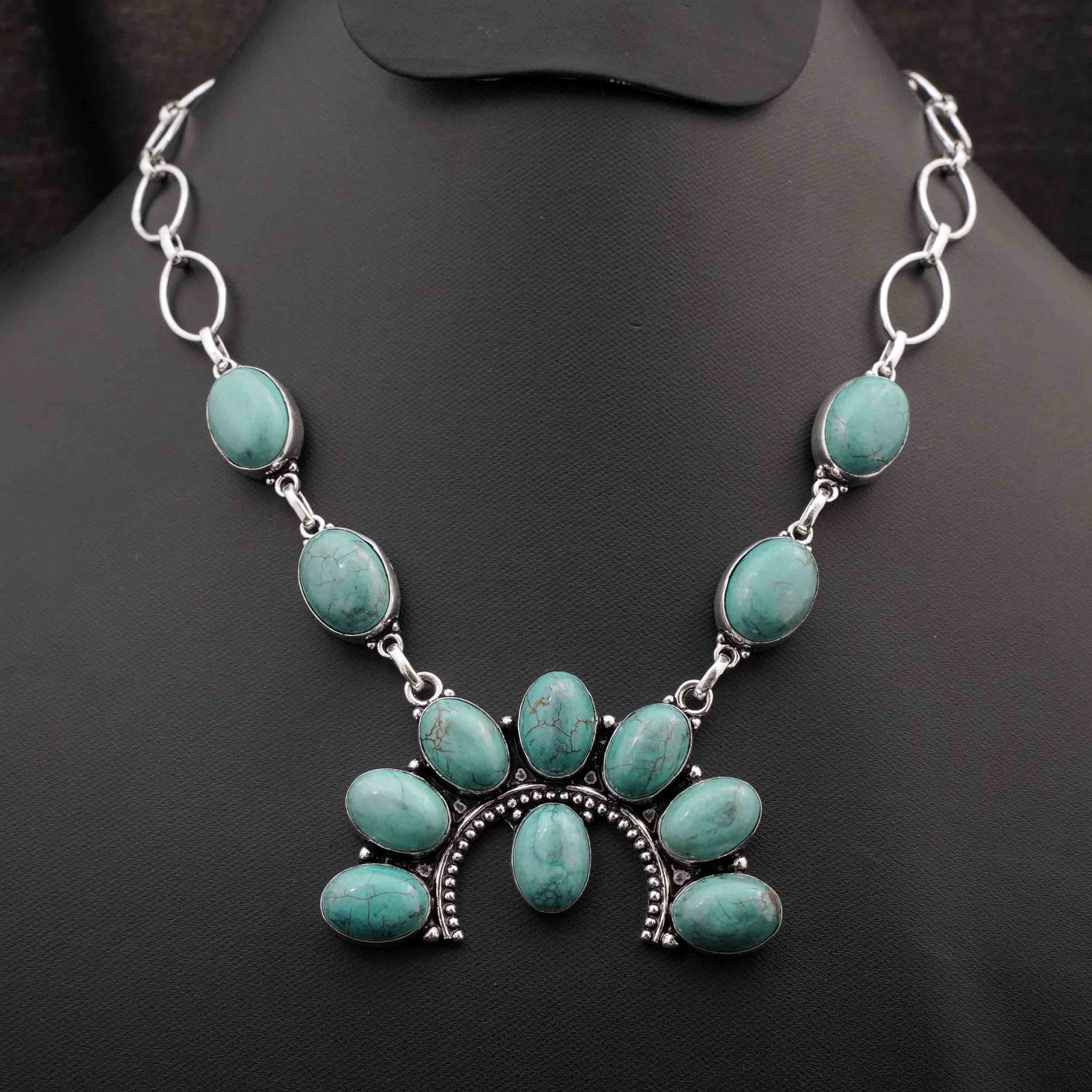 Natural Turquoise Silver Plated Handmade Choker Necklace: Product ID: 260416174903 Product - Handmade Silver Plated Necklace Metal - 92.5 Sterling Silver Plated Necklace Length - 18 Inch Gemstone - Turquoise Gemstone Size - 10X14 MM ( 8 Stone ), 12X16 MM ( 4