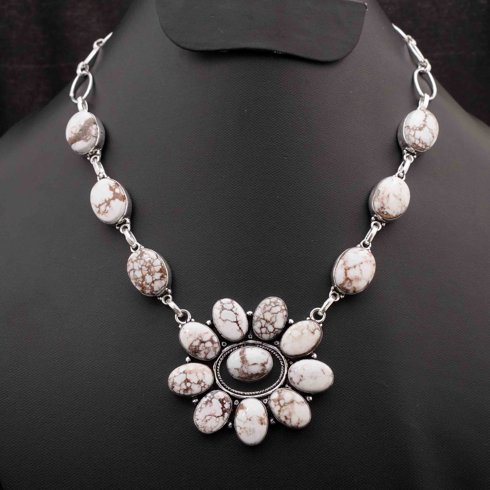 Natural Wild Horse Silver Plated Handmade Choker Necklace: Product ID: 260416171209 Product - Handmade Silver Plated Necklace Metal - 92.5 Sterling Silver Plated Necklace Length - 18 Inch Gemstone - Wild Horse Gemstone Size - 10X14 MM ( 10 Stone ), 12X16 MM (