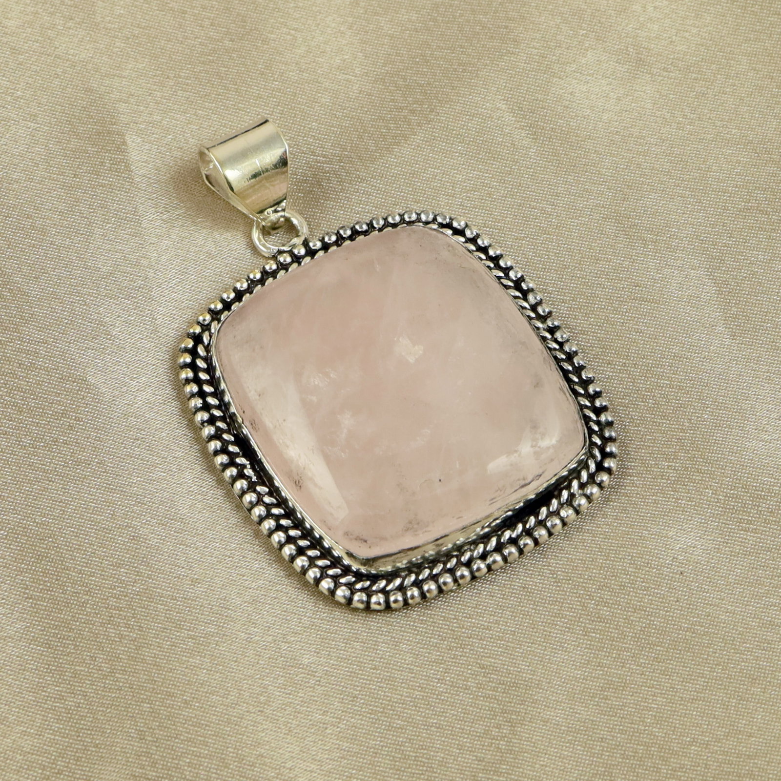 Natural Rose Quartz Sterling Silver Plated Handmade Pendant (1 of 4)